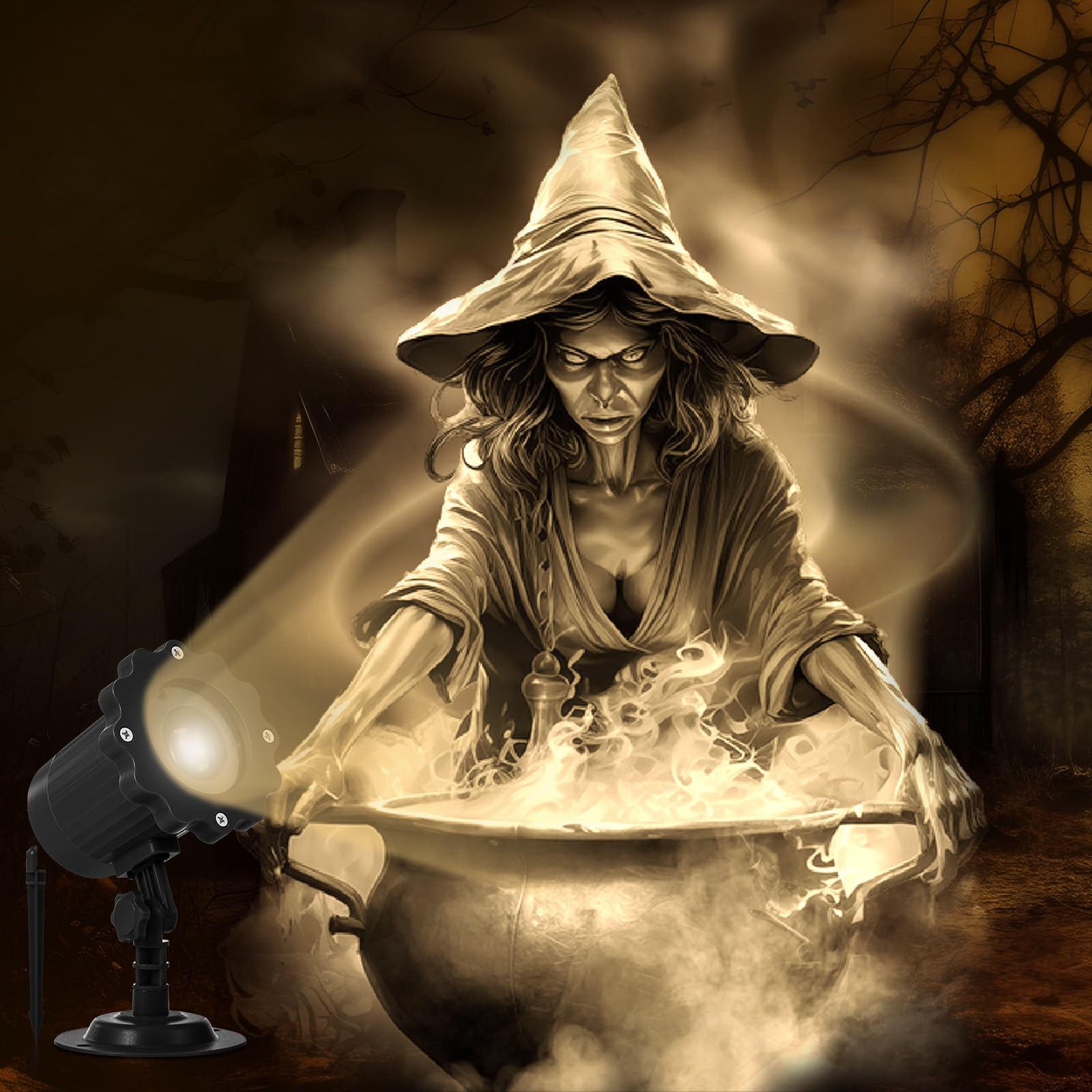 Treela Halloween Projector Light Outdoor Witches and Cauldron Decoration
