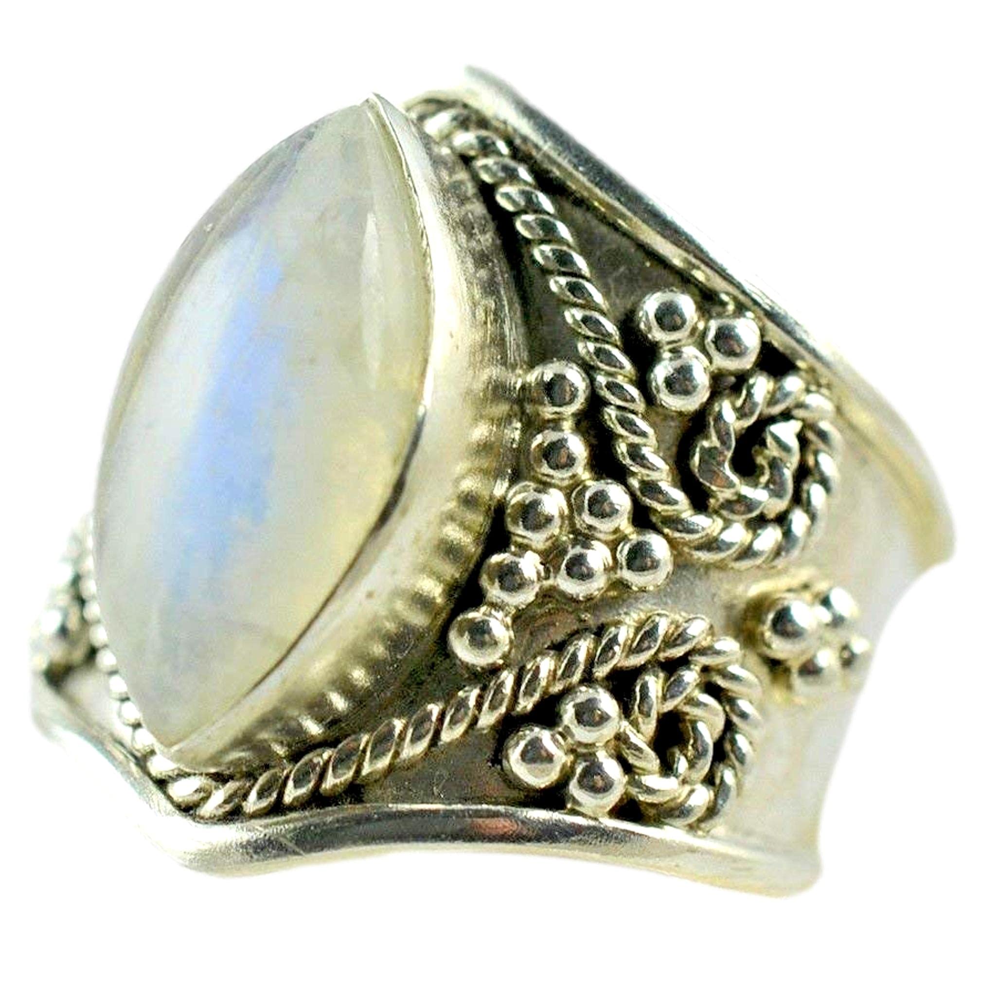 Regenbogen-Mondstein-Ring | 925 Sterling Silber Handgefertigter Statement-Versprechensring für Frauen | Natürlicher Edelstein Boho Schmuck | Juni-Geburtsstein | Geschenk für Sie