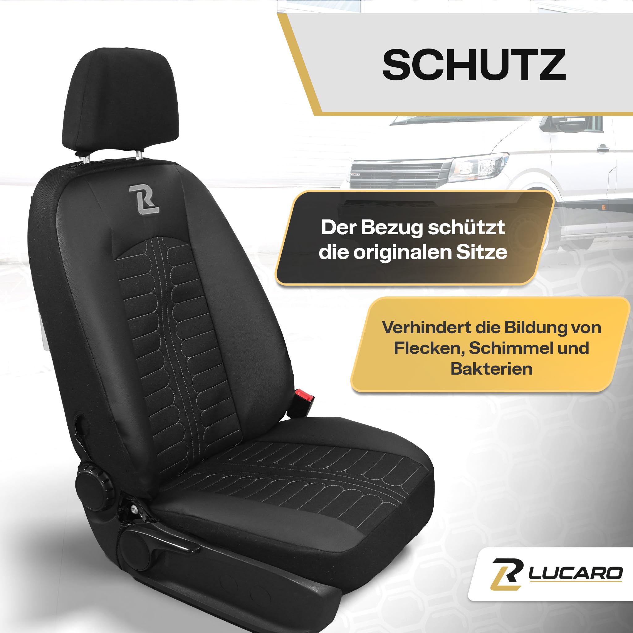 LUCARO Sitzbezüge für Mercedes Sprinter 3 Ab 2018 - Sitzbezügesets 1+2 - Auto Sitzbezüge Schwarz Grau