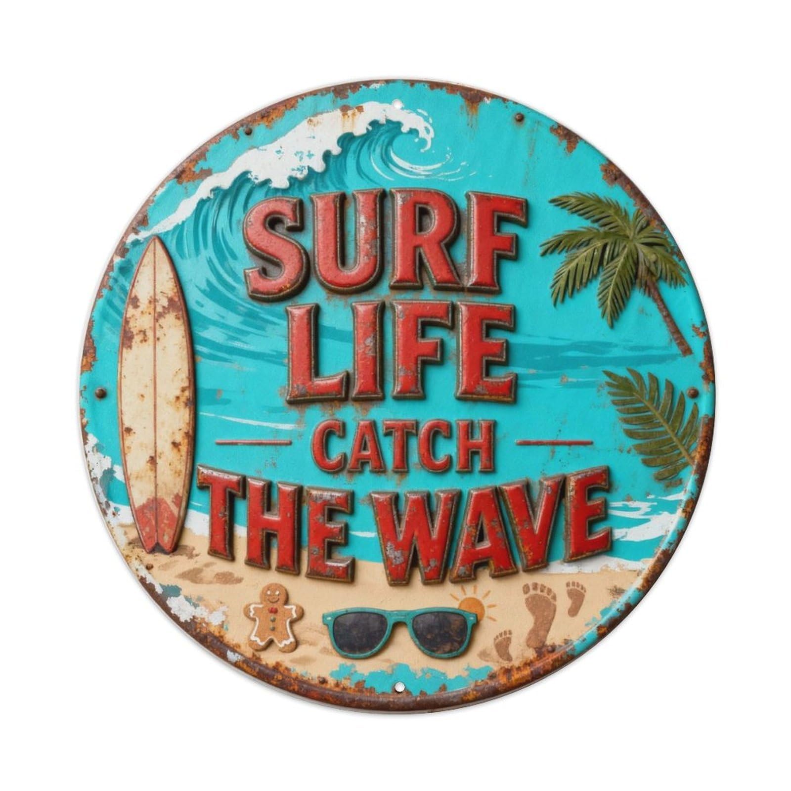 SURF LIFE CATCH THE WAVE Metal Tin Sign Plaque