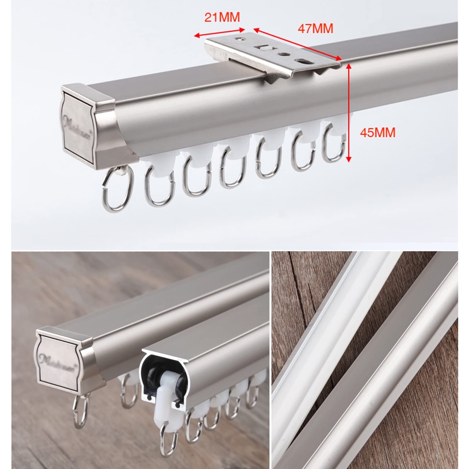 Rail De Rideau En Aluminium, Tringles À Rideaux Robustes, Montage Au Plafond Ou Au Mur, Rail Pour Rideaux Kit Avec Rideau Muet, Pour Séparateur De Pièce, Salon (Grey-ceiling,3.0m(2 * 1.5m)