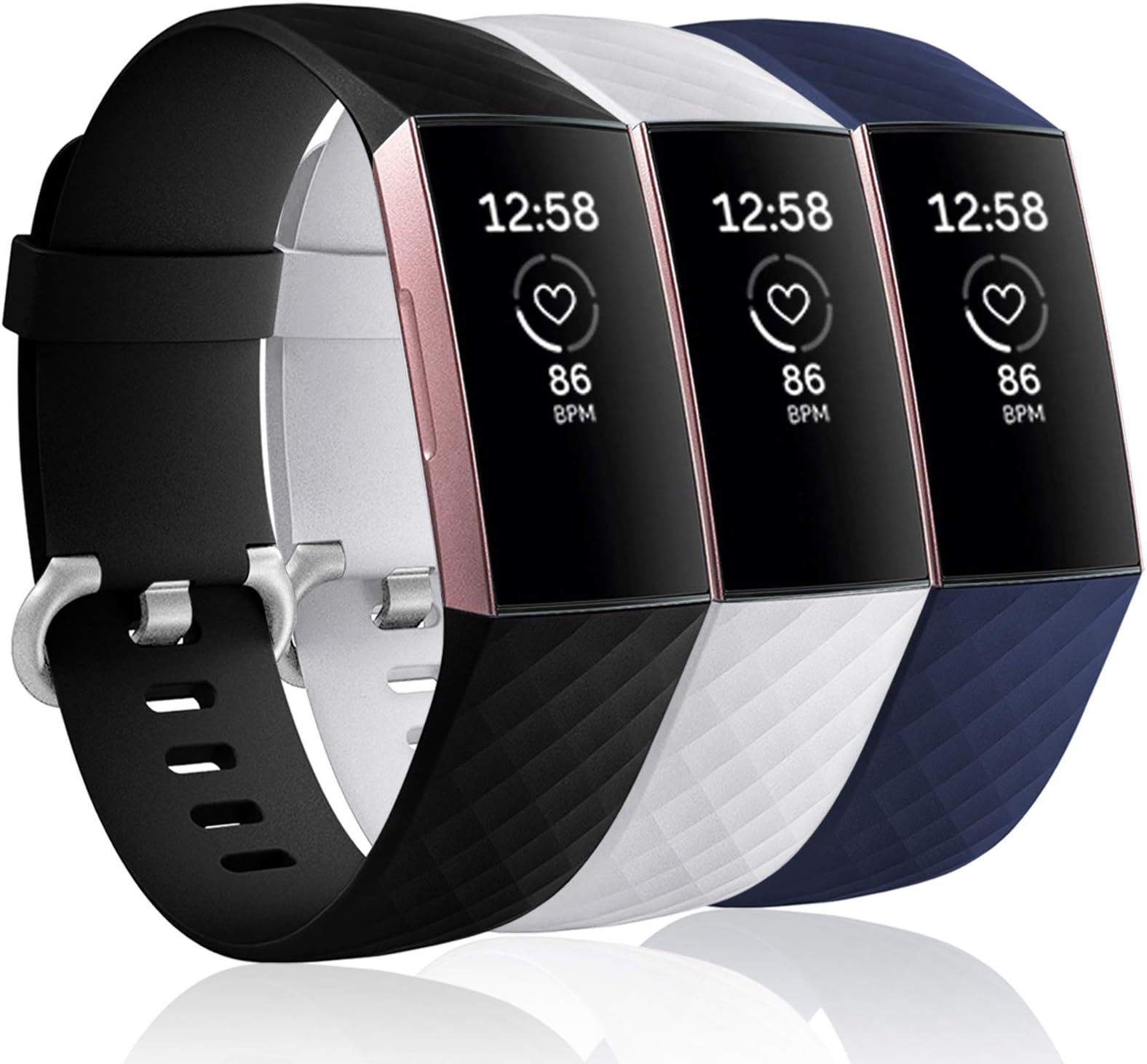 Bands Compatible with Fitbit Charge 4 / Fitbit Charge 3 / Charge 3 SE, Waterproof Replacement Sports Watch Strap Wristbands for Women Men, Small, Black/Navy Blue/White