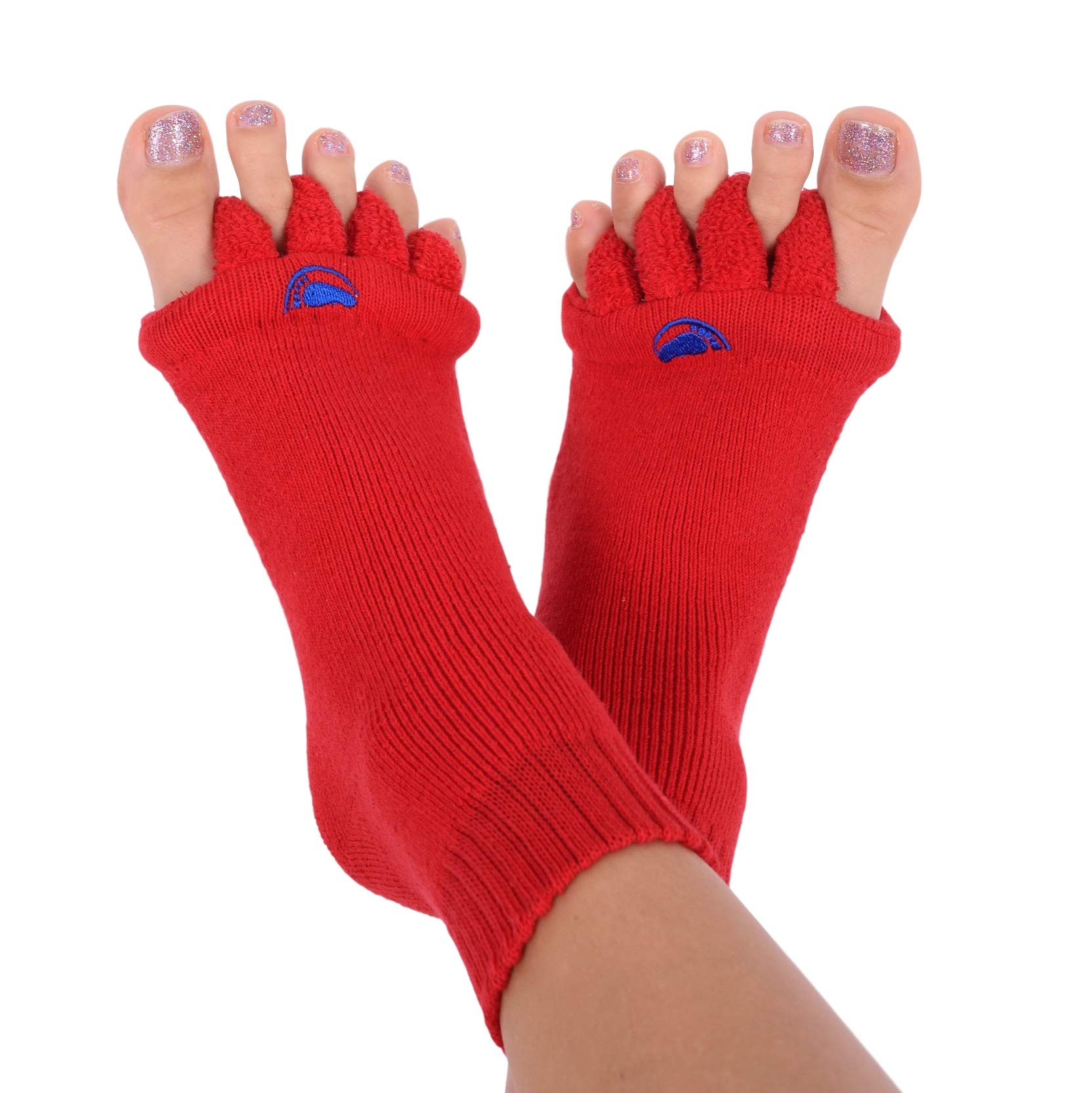 Foot Alignment Socks with Toe Separators by My Happy Feet | for Men or Women, Red, Large
