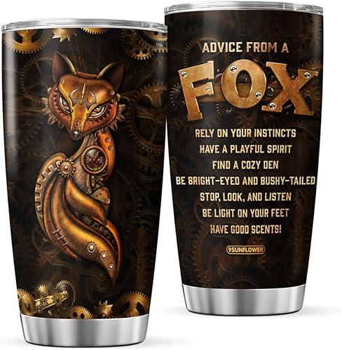 Vaso de café de Fox estilo mecánico, regalos de cumpleaños para niñas, mujeres, niños, amigos, taza de viaje steampunk con tapa aislada para bebidas
