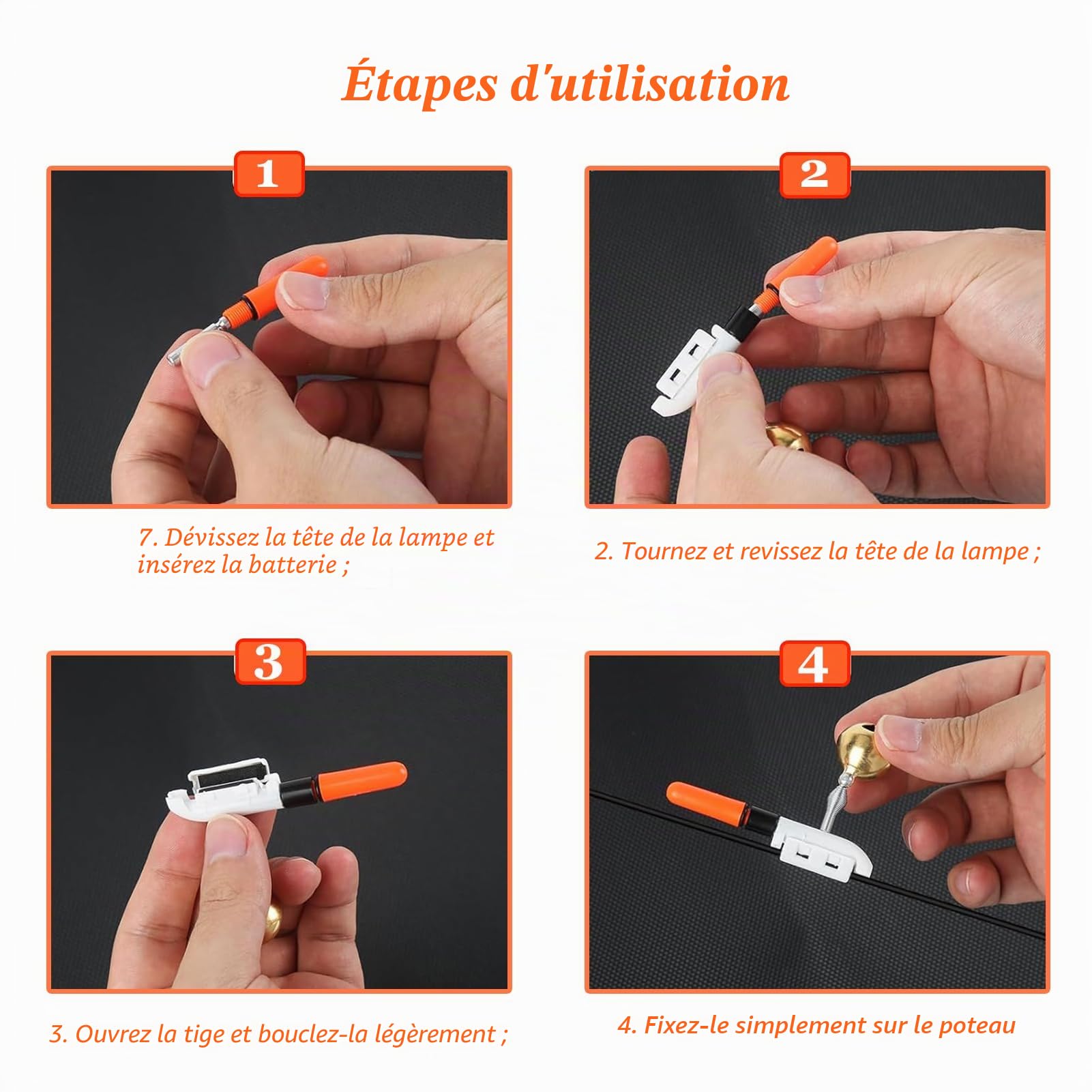 DONGZQAN Lot de 4 indicateurs de touche avec veilleuses pour la pêche, indicateurs de touche de pêche, veilleuse pour la pêche de nuit, cadeau de pêche, veilleuse de pêche de nuit avec chargeur et