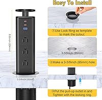 Vista 7 de Kungfuking Toma de corriente desplegable para encimera, enchufe con 3 salidas de CA y 2 PD 20 W USB-C y 1 puerto USB, oficina de conferencias