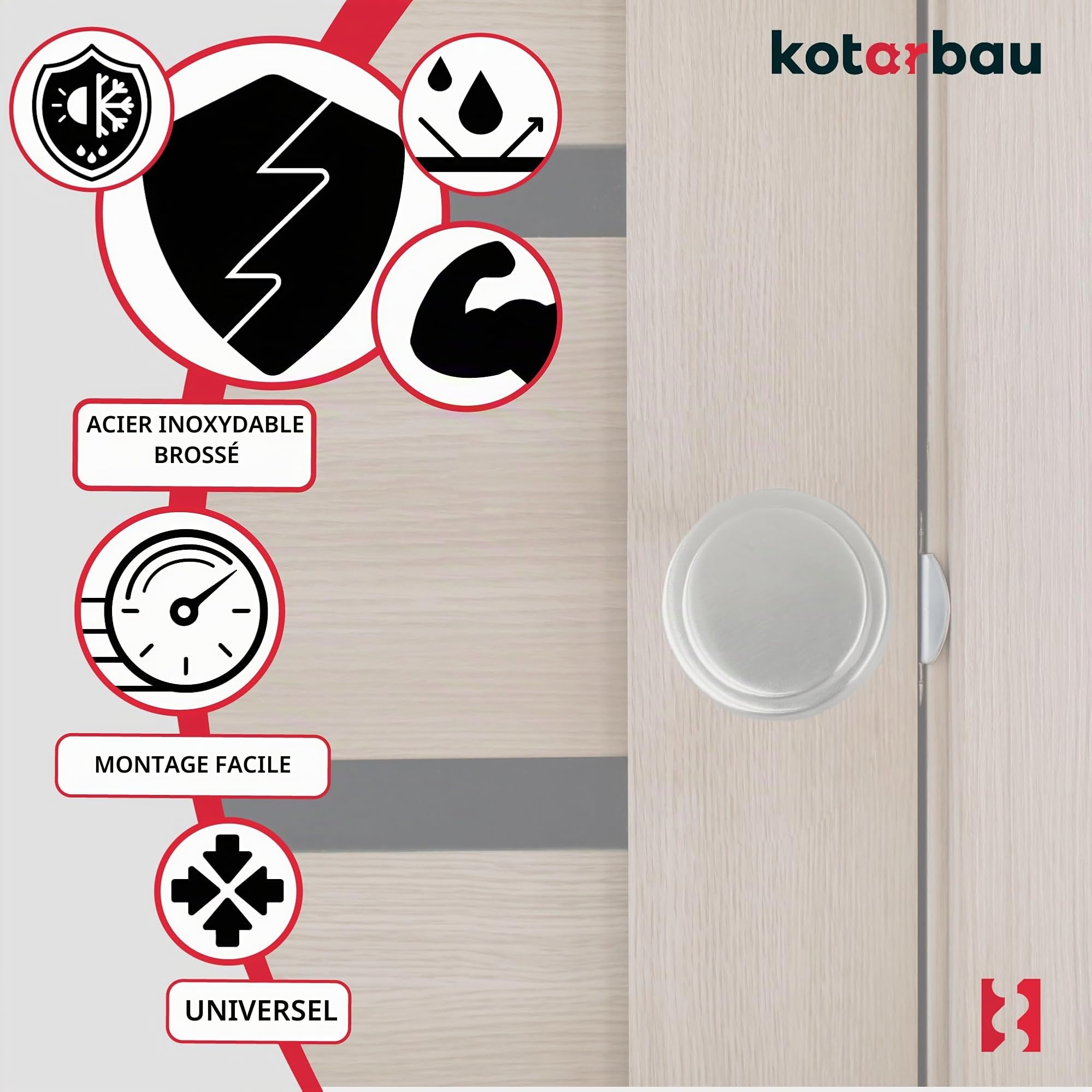 KOTARBAU® Bouton de Porte - Acier Inoxydable - Ø 50 mm - Argent - Poignée Fixe pour Porte D’Entrée et Intérieure