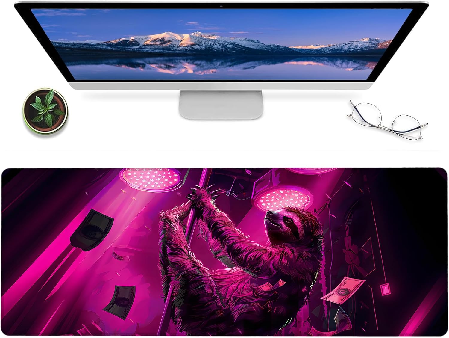 Cool Sloth Gaming Mouse Pad,12x31.5in Non-Slip Rubber Animal Desk Mat,Large Extended Mousepad for Office Home Laptop,Mice Pads Gifts,Game Lover Deskmat Decor (Dark Purple)