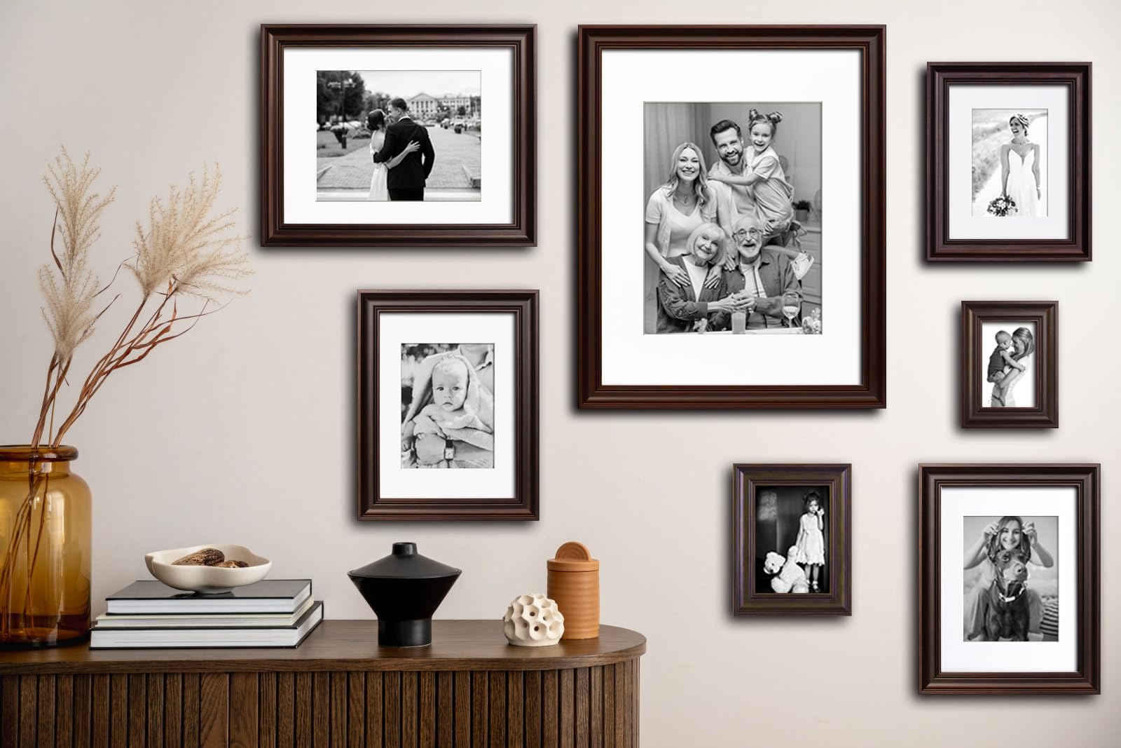 Yaetm 11x14 Picture Frame with Mat for 8x10 Set of 4, 1.4" Wide Molding & Dark Brown Photo Frames with HD Tempered Glass, Wall Gallery Rustic Frame Set for Wall Mounting (4 pack, Brown)