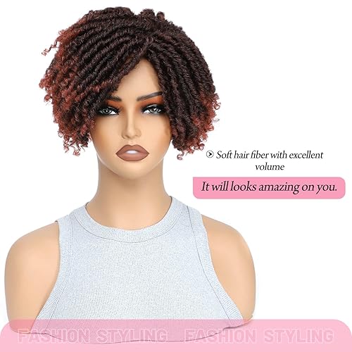 Miniatura 5 de Ms Taj Peluca de pelo corto de rastas de 7 pulgadas para mujer, cabello sintético con rastas de media peluca T350, postizos, rastas cortas, tupé