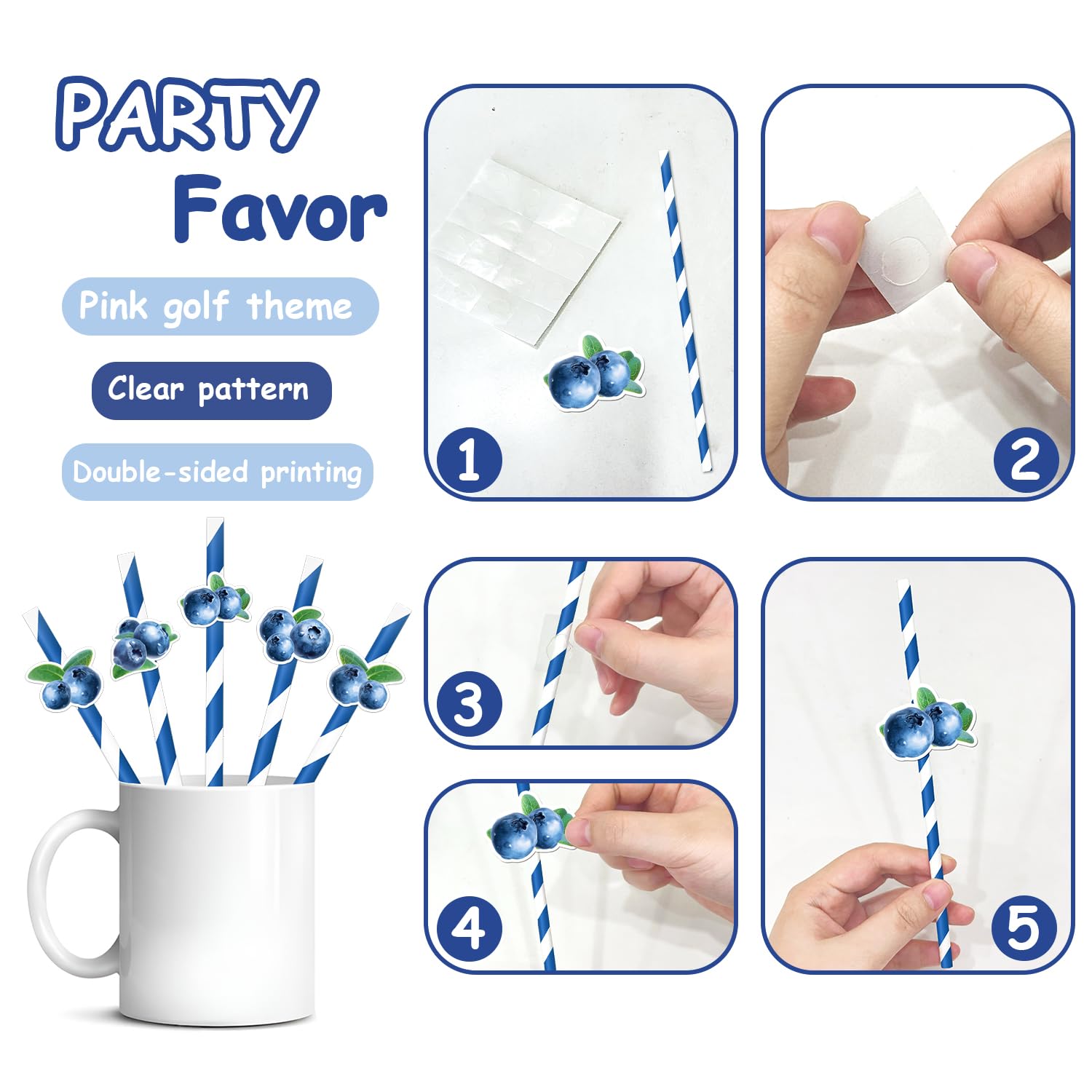 50 cannucce blu a tema frutta blu cannucce di carta decorazioni per adulti e bambini frutta carina compleanno baby shower Ringraziamento forniture per feste