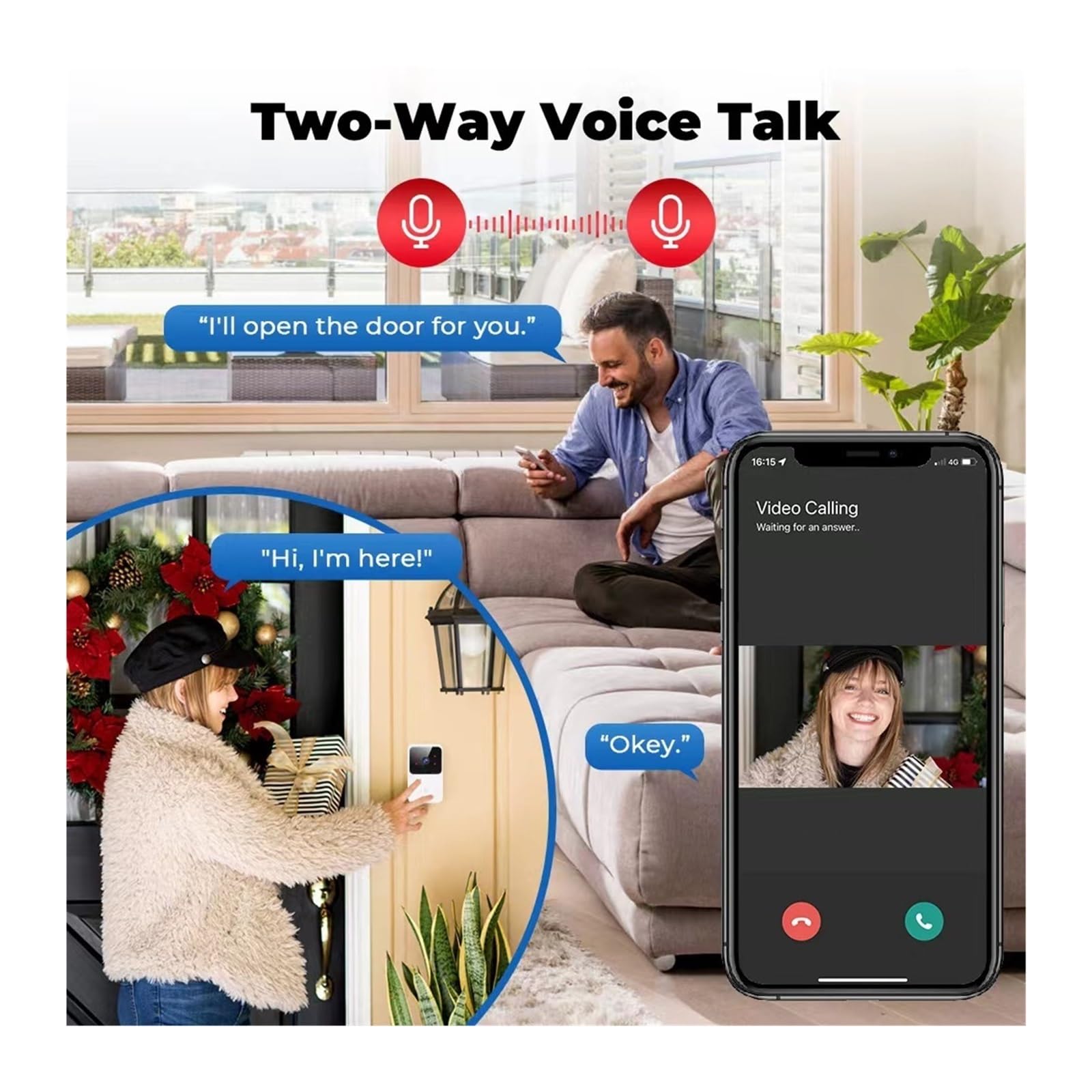 Tuya Visual Video Smart Doorbell Wireless HD Night Vision (Nero Per Tuya)