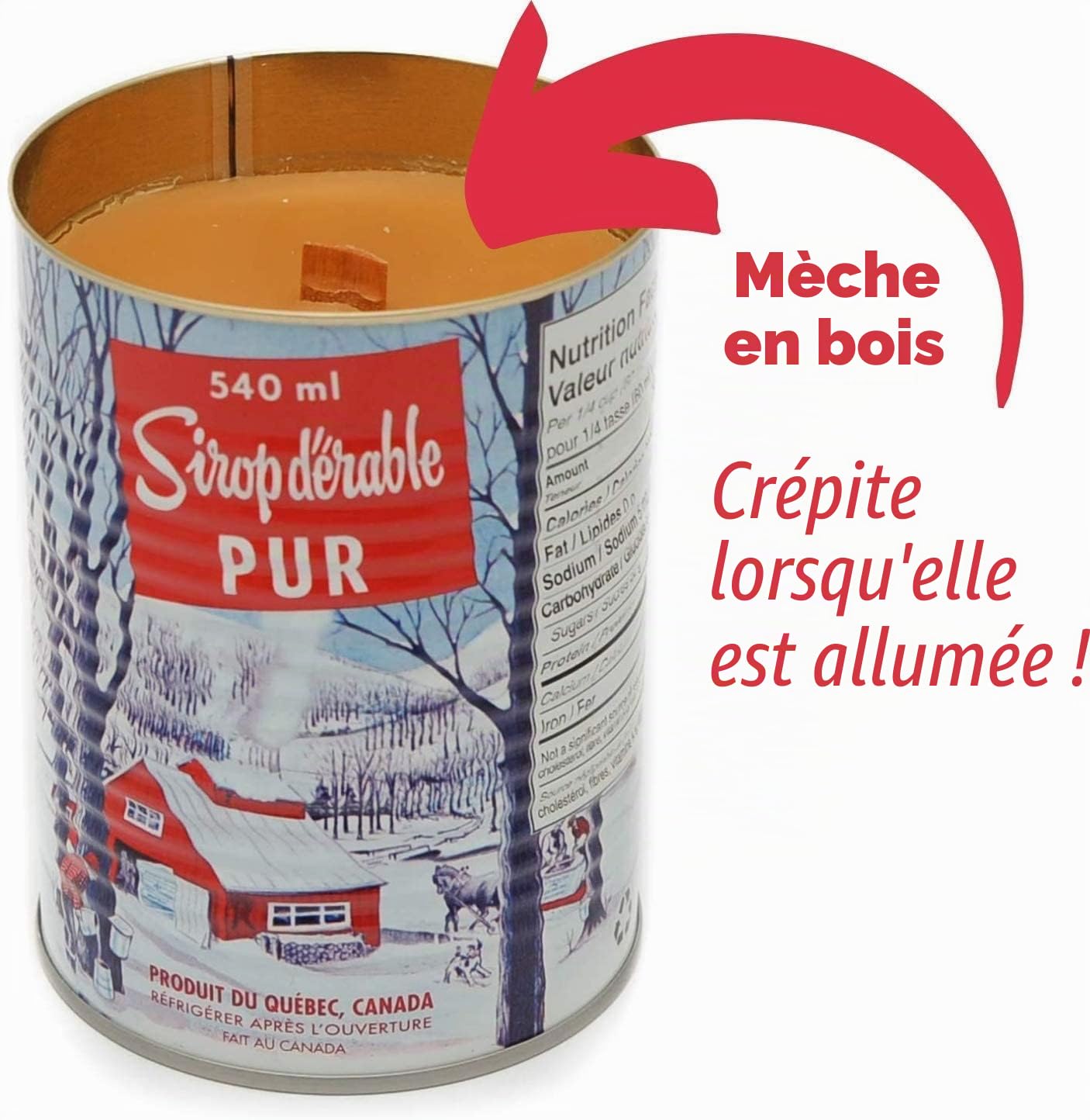 MapleFarm - Bougie parfumées au sirop d'érable en boîte traditionnelle canadienne. Mèche en bois. Maple syrup candle.