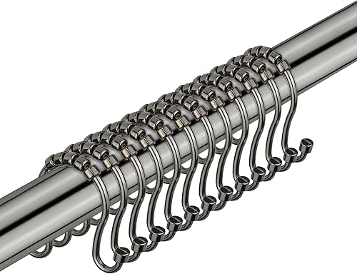 Miniatura 8 de Splash Home Omega - Ganchos decorativos para cortina de ducha, anillos enrollables y aluminio resistente al óxido, gancho doble para cortinas de