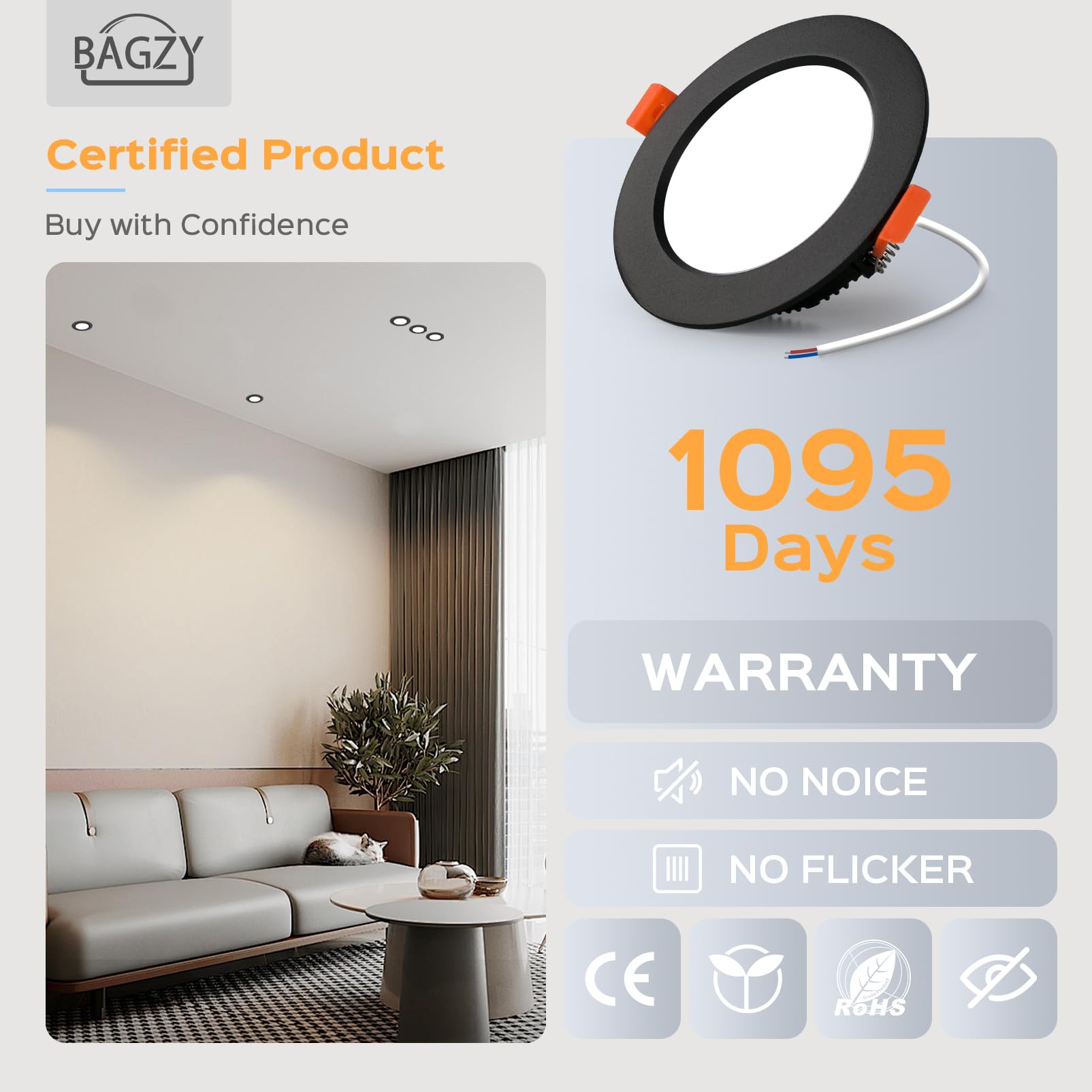 BAGZY Spot LED Encastrables Noir 7W 220V Extra Plats IP44 Blanc Froid 6000K Lot de 6 Spot LED Plafond Découpe 65-75mm, pour Salle de Bain Cuisine Salon Rond Couloir Éclairage（Modèle sans conducteur）