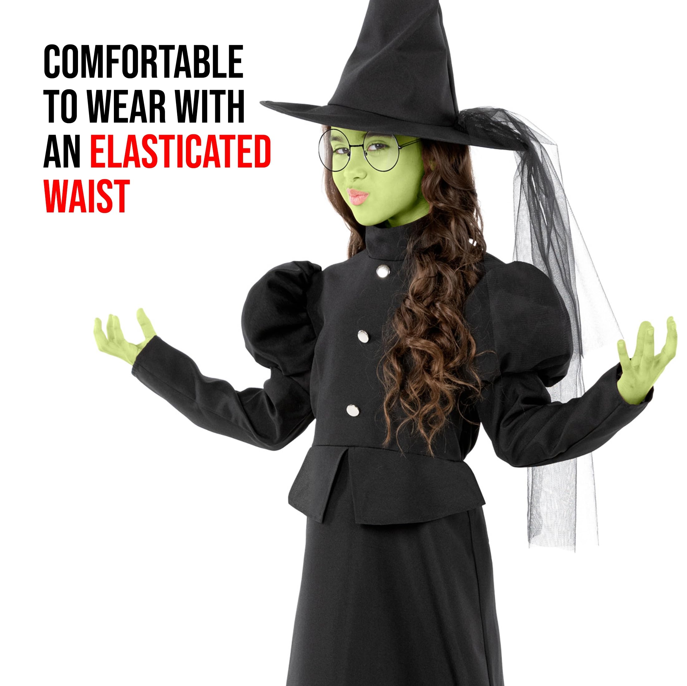 Morph Wicked Witch Costume for Girls Kids Witch Dress, Wicked Halloween Costumes For Kids 3-4 Years, Black - Image 3