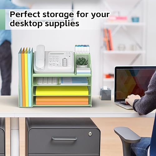 Miniatura 5 de DocNest Bandeja de papel de 4 niveles para organizar archivos, archivos de escritorio de malla con asa, organizadores de escritorio para espacio de