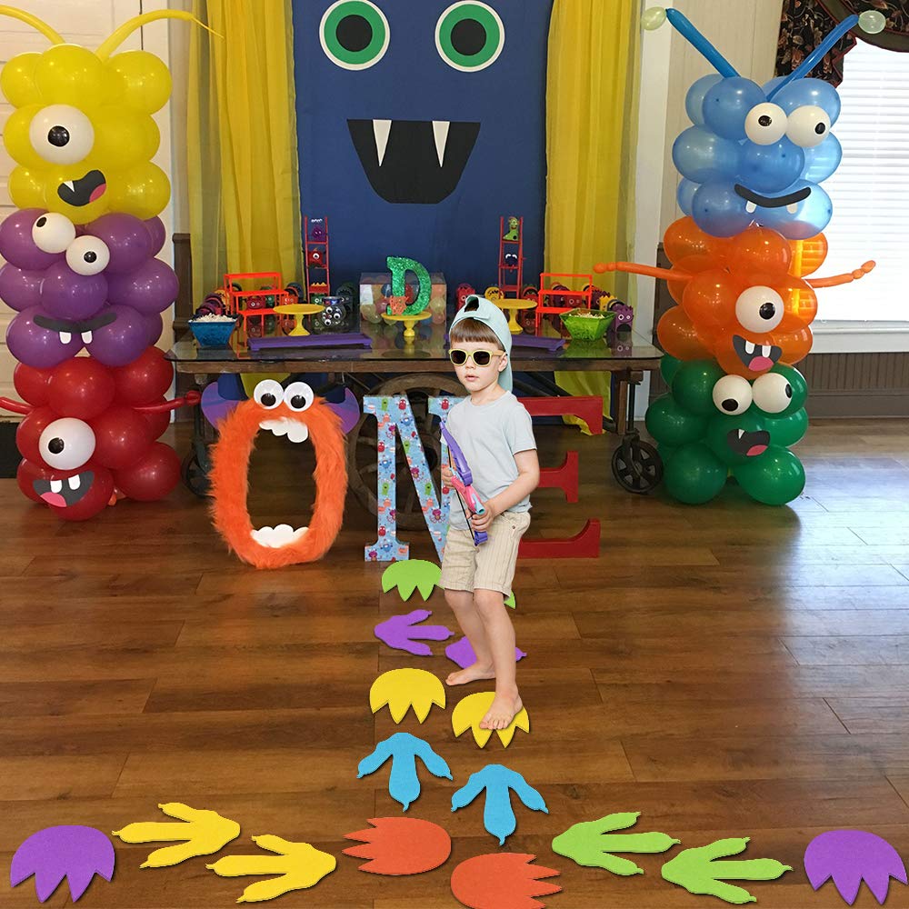 UTOPP Colorful Fabric Removable Dinosaur and Monster Footprint Hop Decal Stickers (Green, Blue, , Yellow, Orange and Purple)- 20Pcs 4