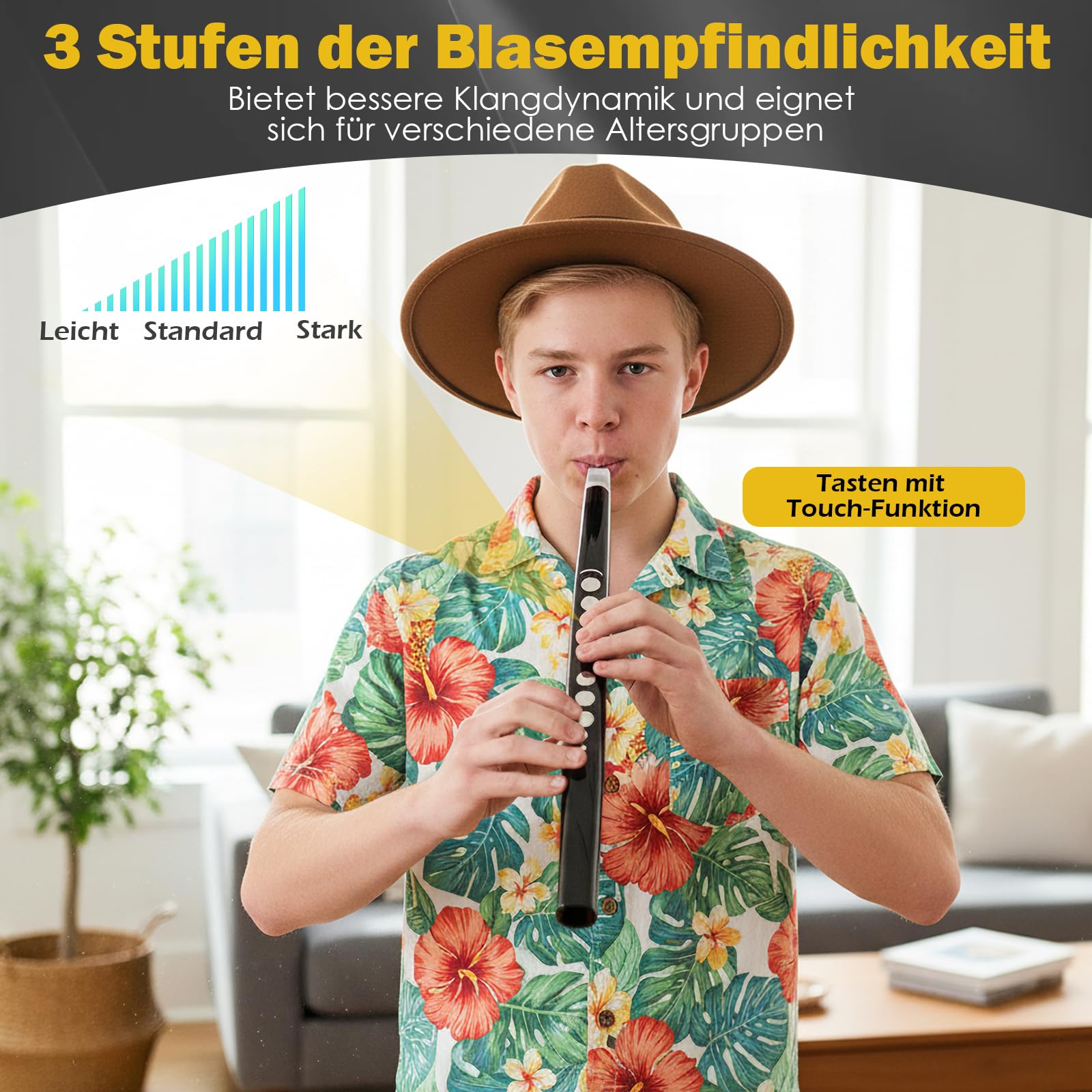 COSTWAY ektronisches Blasinstrument, tragbares Blasinstrument mit 13 Tönen, 2 Fingerings & 3 Empfindlichkeitsstufen, EWI mit kabelloser Verbindung & MIDI für Anfänger, Kinder und Erwachsene