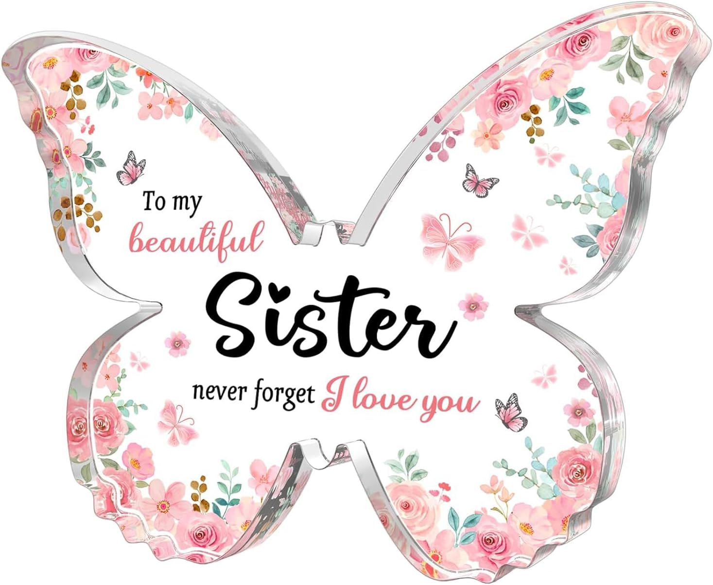 GiftyTrove Sister Gifts for Women Birthday, 5x3.8x0.5 Inch Butterfly Acrylic Plaque Decor, Mothers Day Valentines Rakhi Christmas from Sister Brother