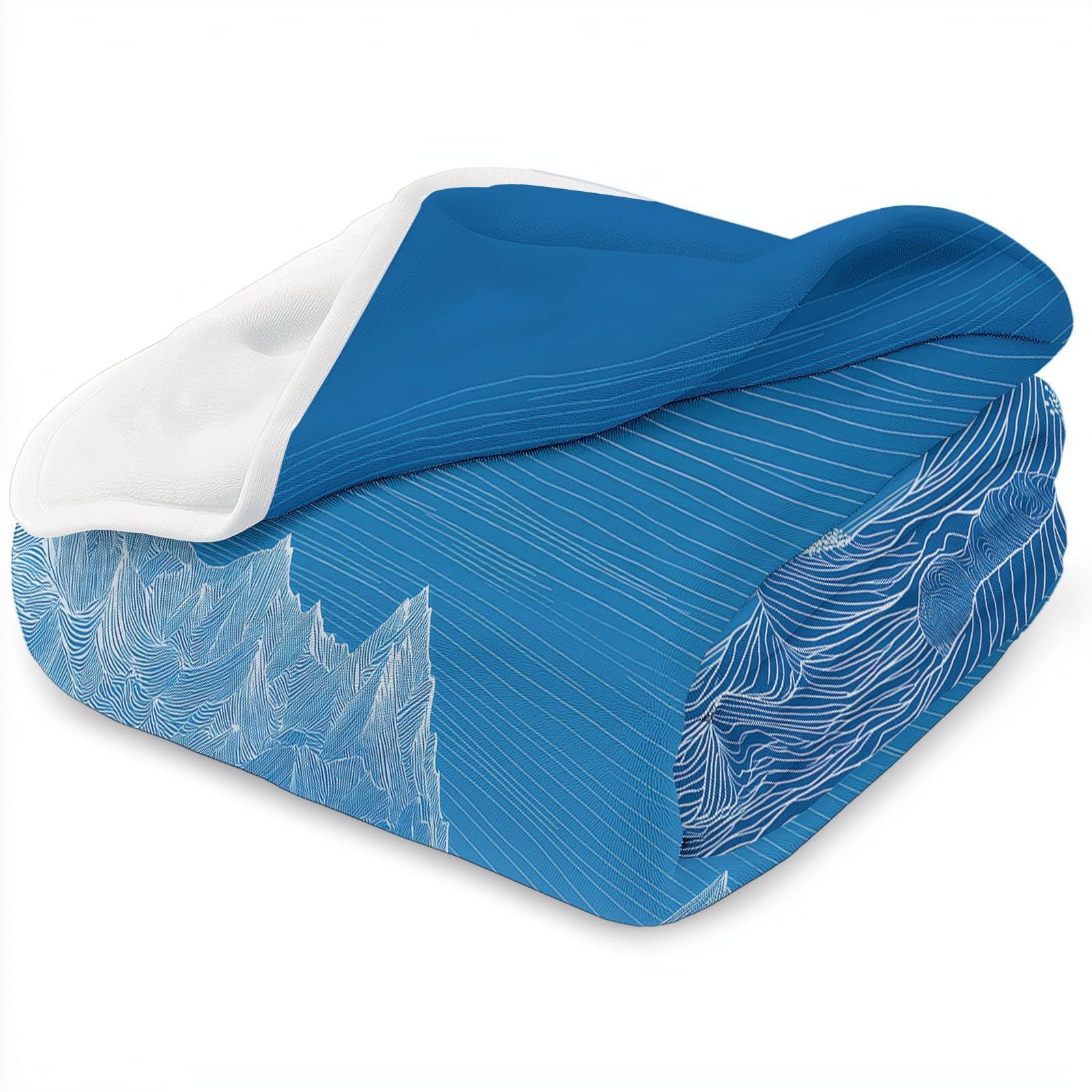Générique 3D Couverture de Flanelle Polaire Plaid 150 x 200 cm, Couverture Imprimé Motif Abstrait Montagnes Océan Minimalisme eté de Canapé Douillette Bleu Confortable pour Chaise Lit Voyage