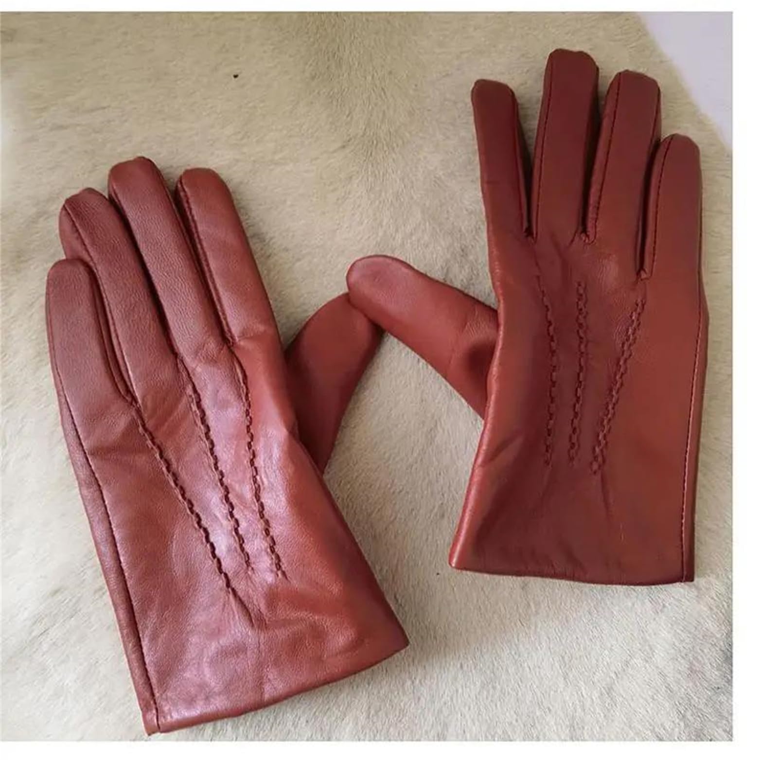 Guantes de piel de oveja auténtica para hombre, con forro de lana, para invierno, cálidos, para ciclismo, conducción al aire libre