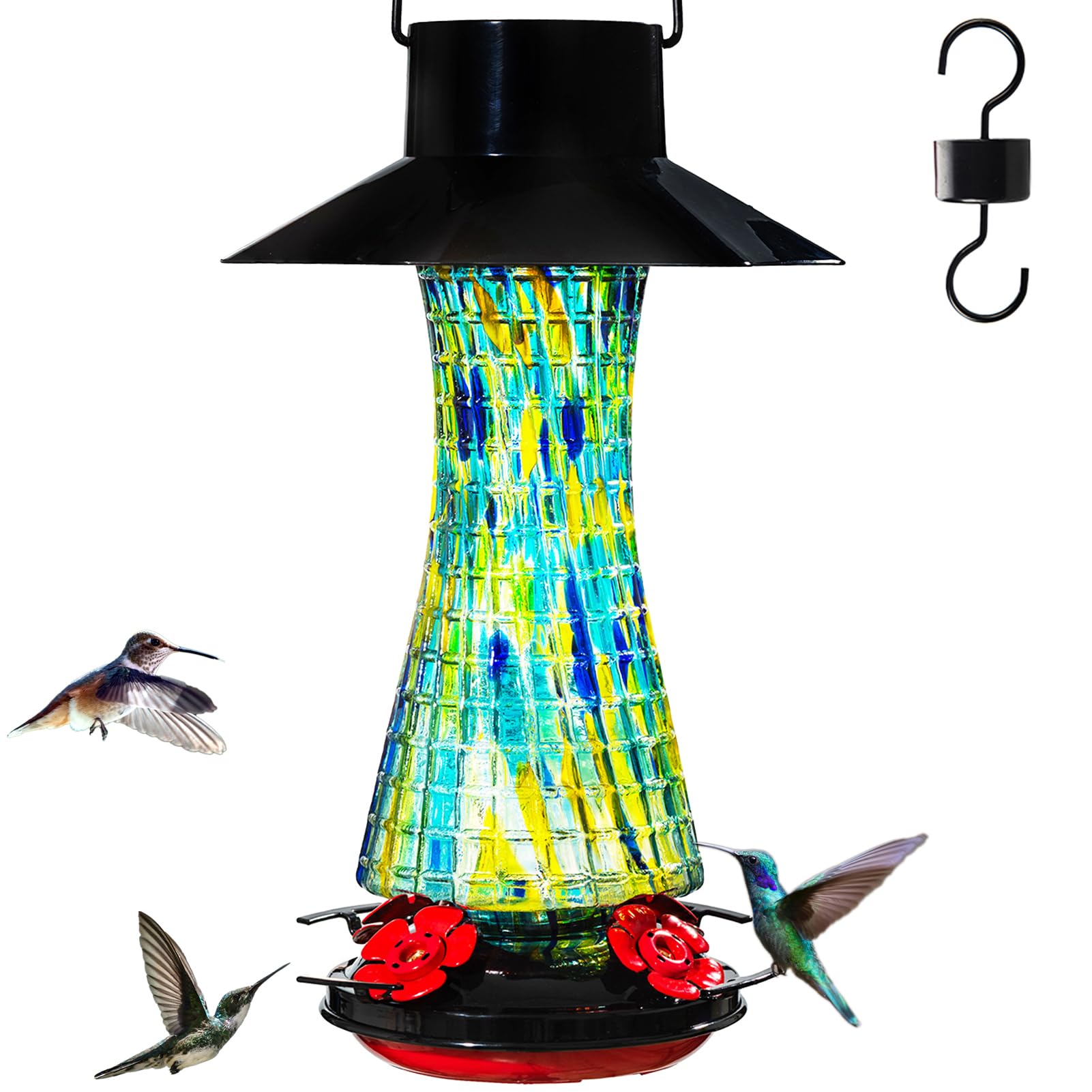 Muse Garden Alimentatore a energia solare per colibrì, 652 g, decorazione da giardino per esterni, a prova di formiche e api, lanterna in vetro soffiato a mano, regalo per donne anziane, mamma,
