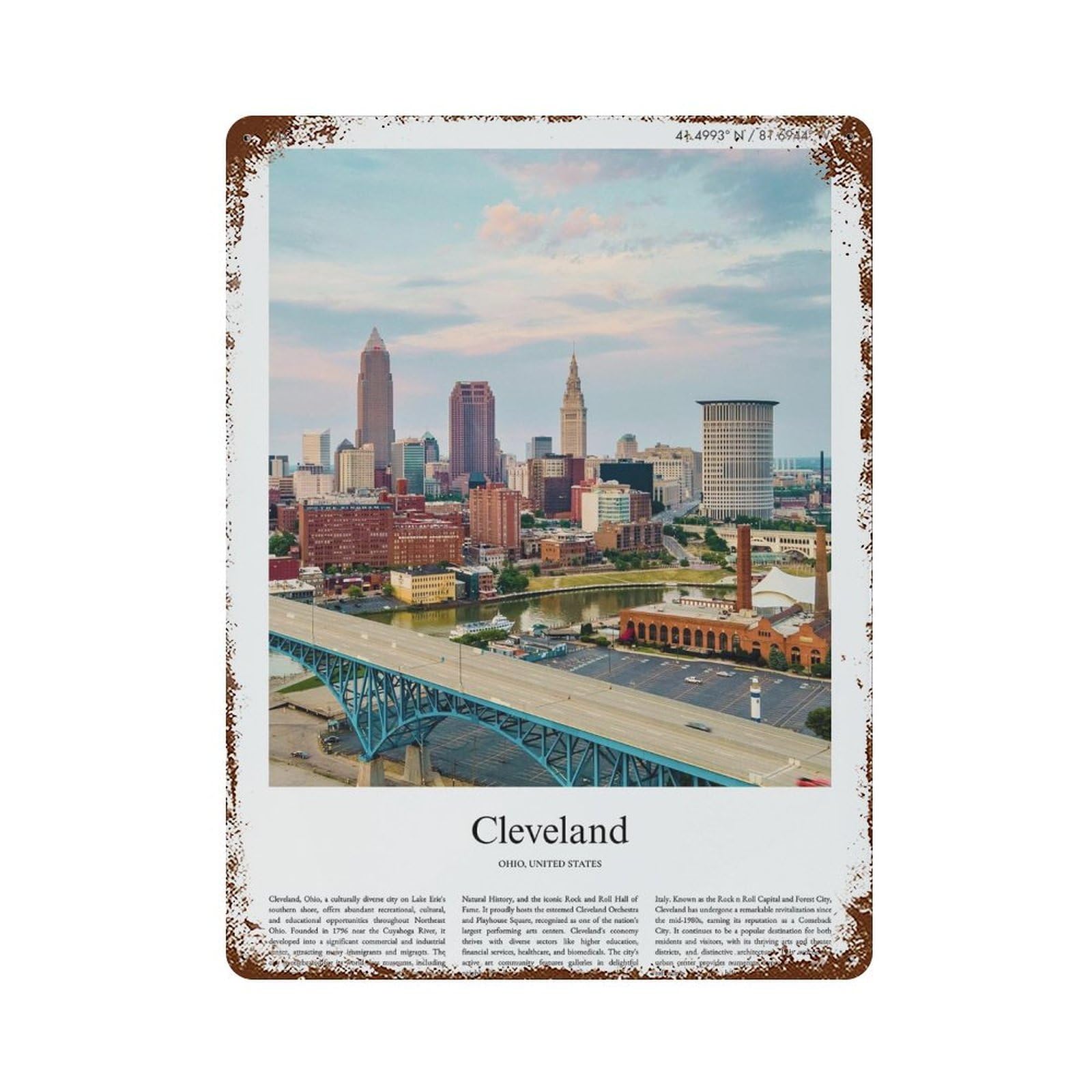 xiaoxiaoshen Cleveland Ohio, United States, USA City Scenery Wall Decor Art Metal Tin Poster Modern Home Decor Art Home Bar Shop Decorations Vintage Sign 40x30cm