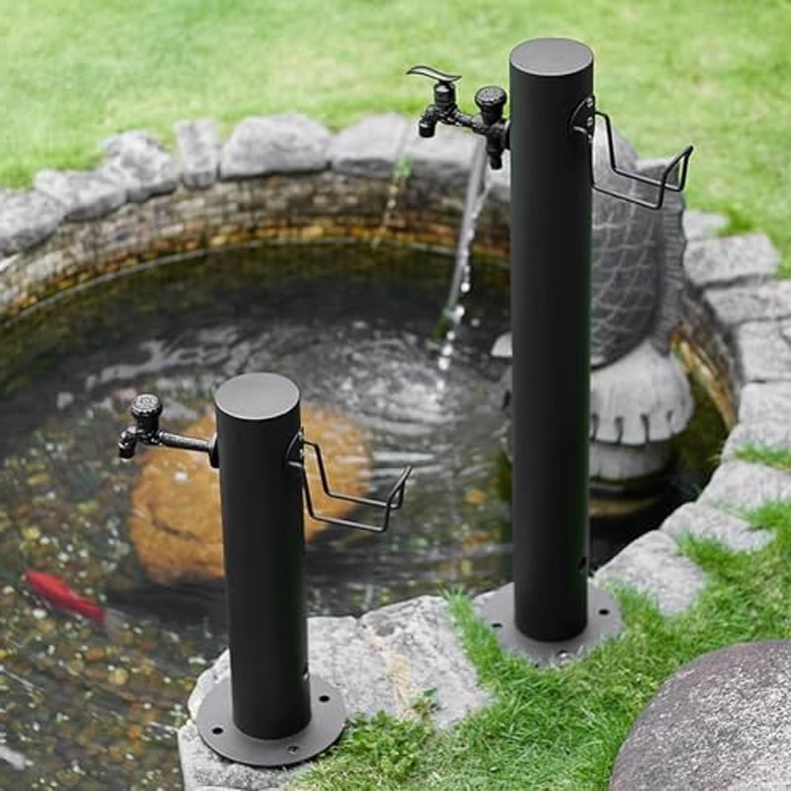 Grifo de jardín independiente, fuente decorativa con soporte de manguera, ideal para riego y lavado de espacios al aire libre, diseño duradero y elegante