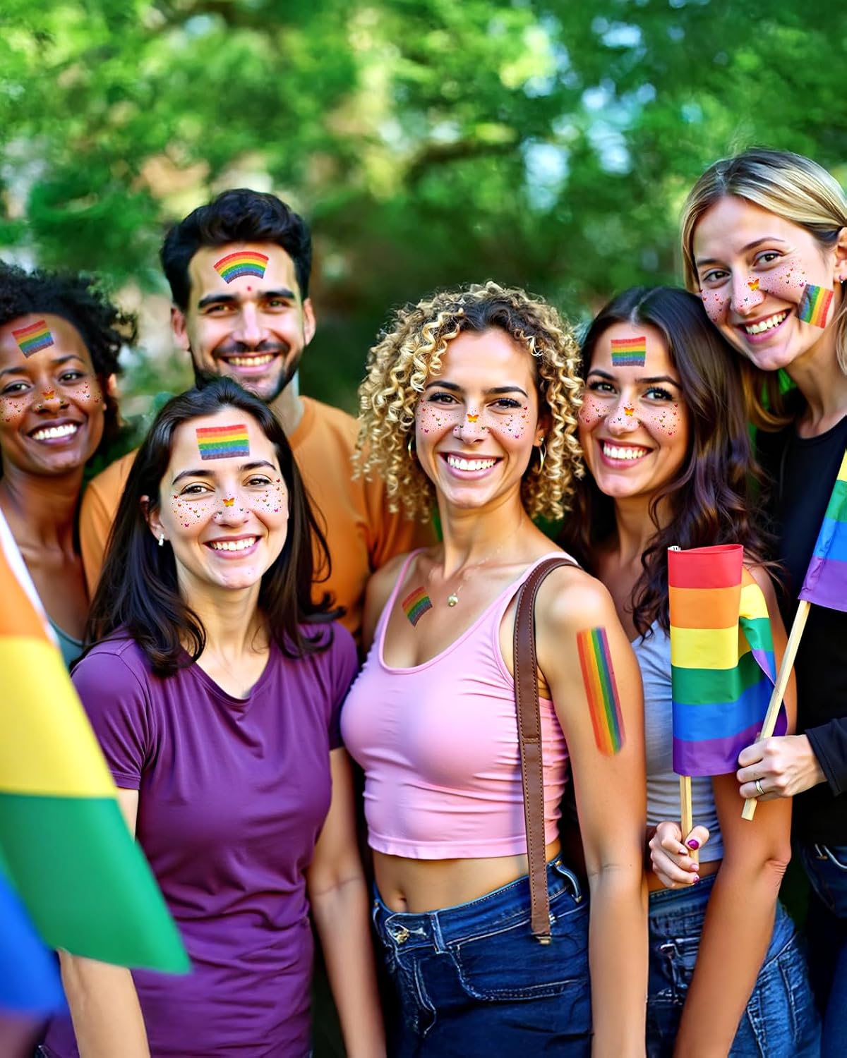 Pride Accessories Kit 2 Rainbow Face Paint 8 Rainbow Freckles Face Tattoo for Gay Pride Month Parade and Party Cosplay, LGBTQ Celebrations