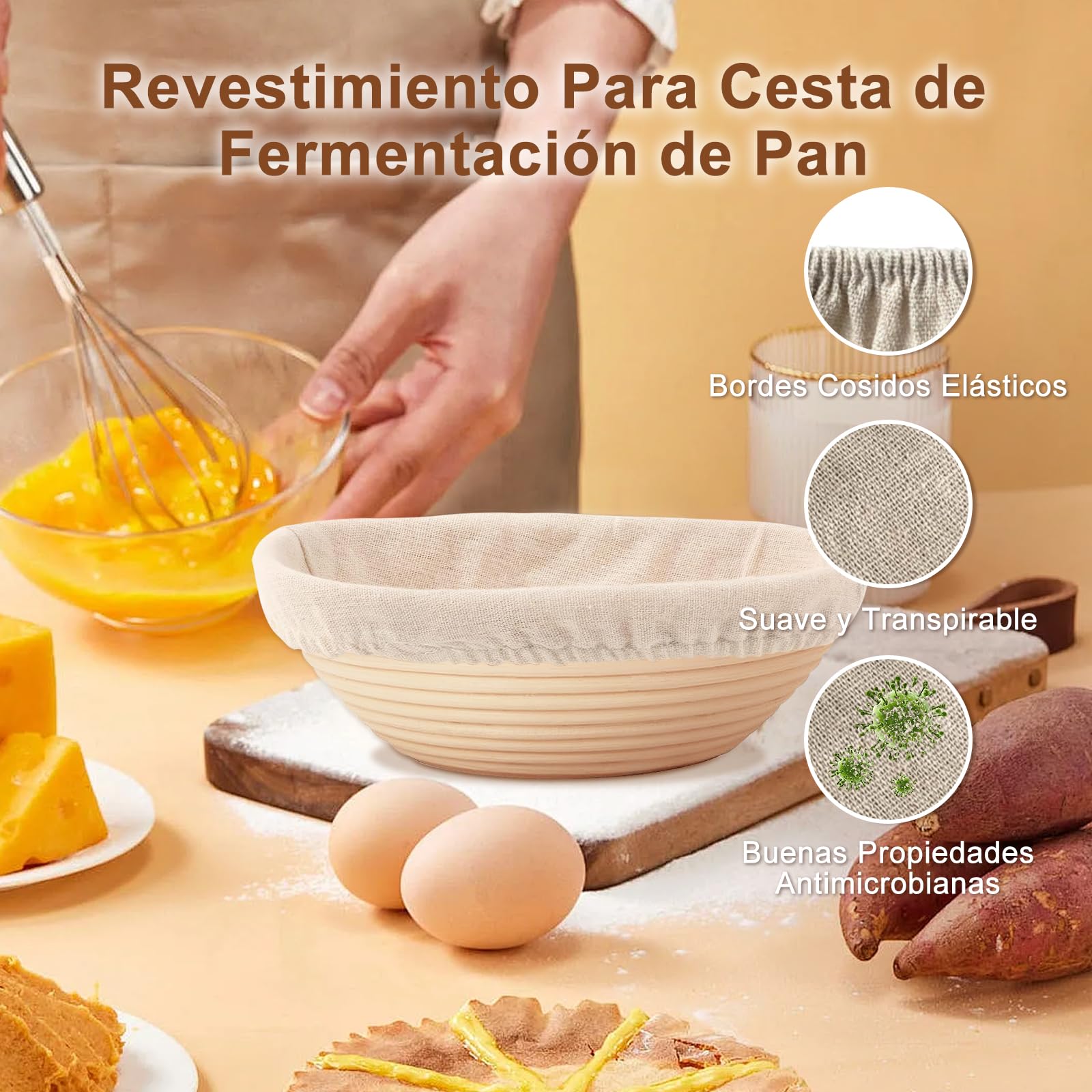 Cesta de Fermentación Para Pan traje, Cestas de Fermentación redondas de 23cm y ovaladas de 25cm. con 6 herramientas para hornear, Apto para profesionales y aficionados a la repostería