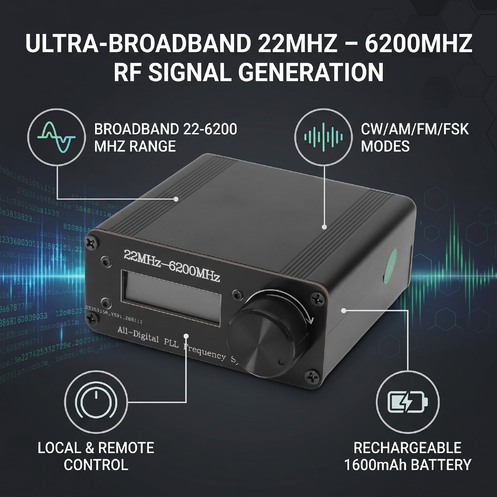 Bewinner Generatore di Frequenza PLL 22 MHz-6200 MHz Sorgente di Segnale RF per Sintetizzatore Digitale per Test di Antenne, Generatore di Segnale AM ​​FM, Portatile