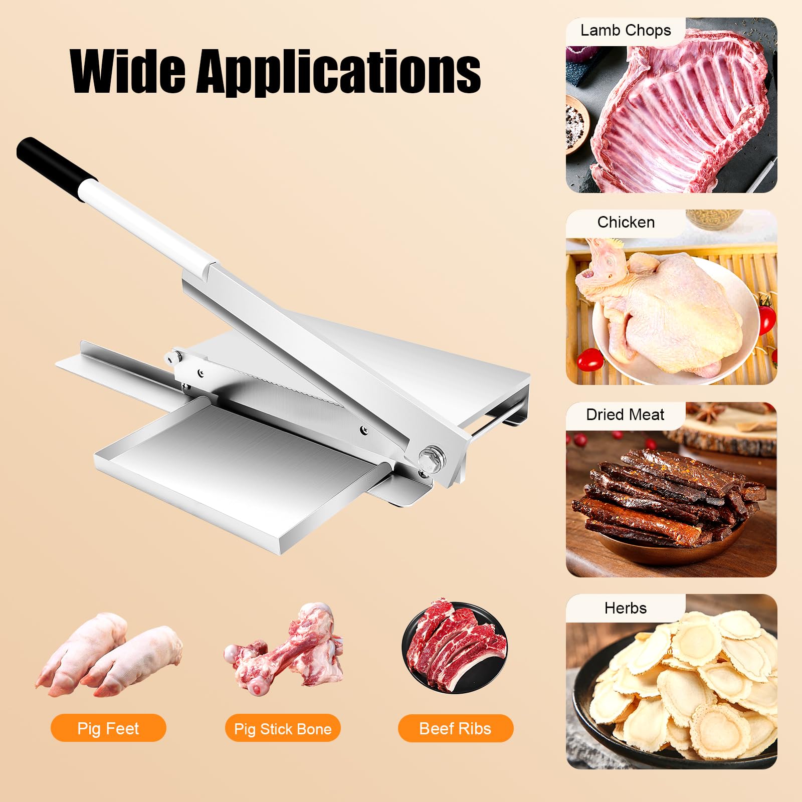 16 Inch Heavy Duty Manual Bone Cutter, Commercial Stainless Steel Guillotine Meat Chopper with Non-Slip Handle & Dual Support Base for Restaurants Home Kitchens