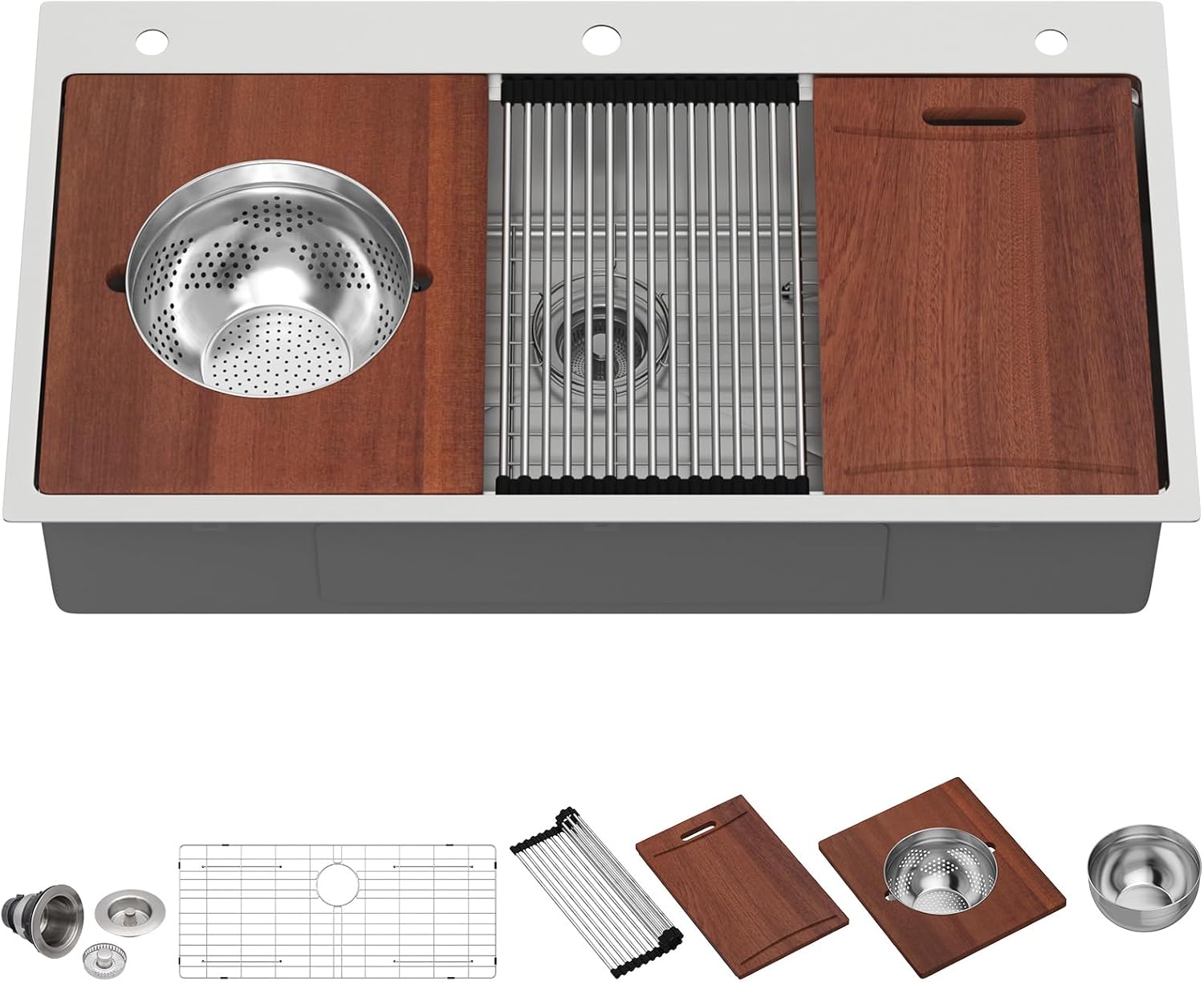 Lordear 39 Inch Drop In Kitchen Sink Multifunctional Workstation Large Bowl 39x22 Topmount Kitchen Sink 16 Gauge Stainless Steel Single Bowl Basin with Mixing Bowl