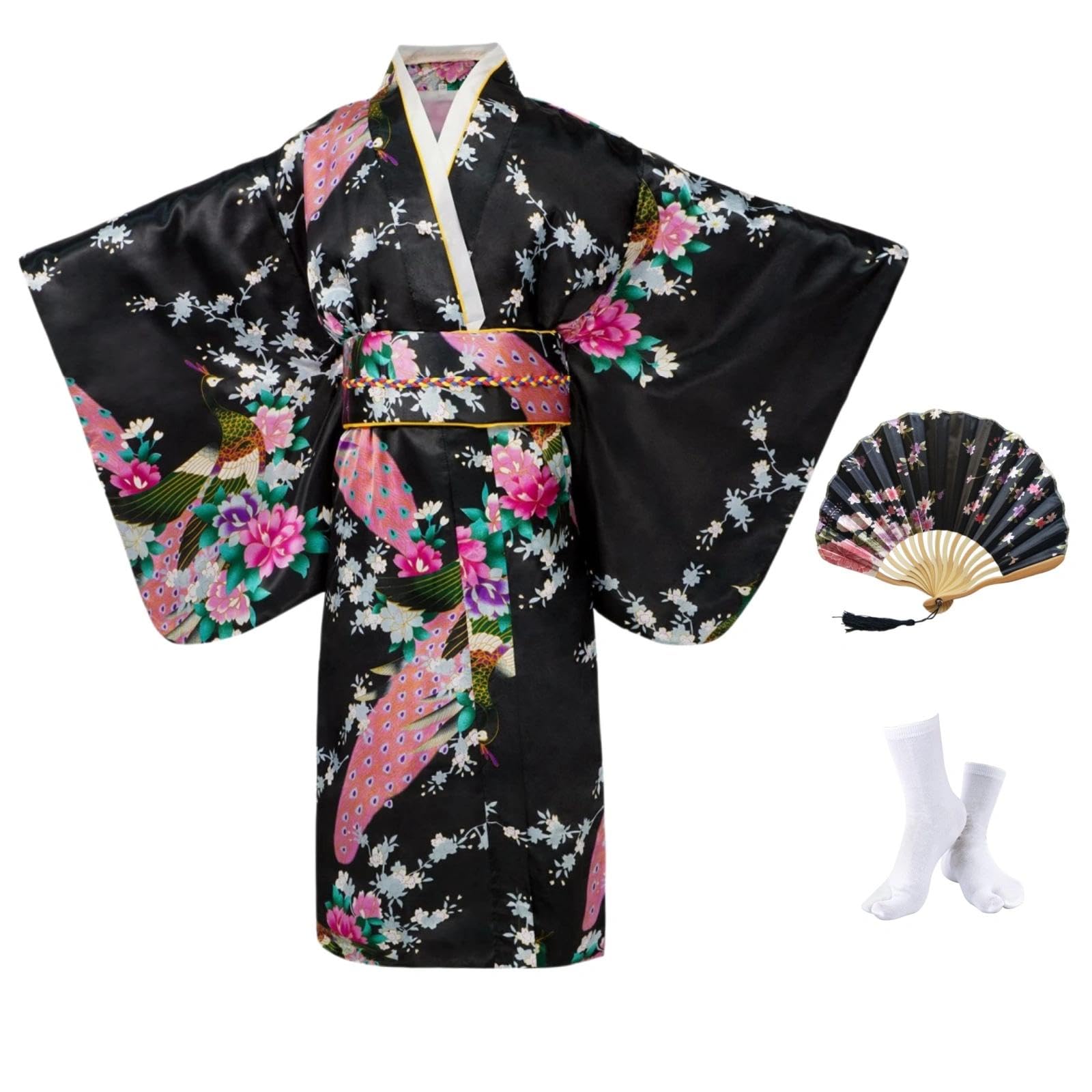 Niños Yukata Vendimia Estilo Japones - Niña Kimono Tradicional Ropa Seda Tela Túnica Desgaste Boda Partido Actuación Vestido