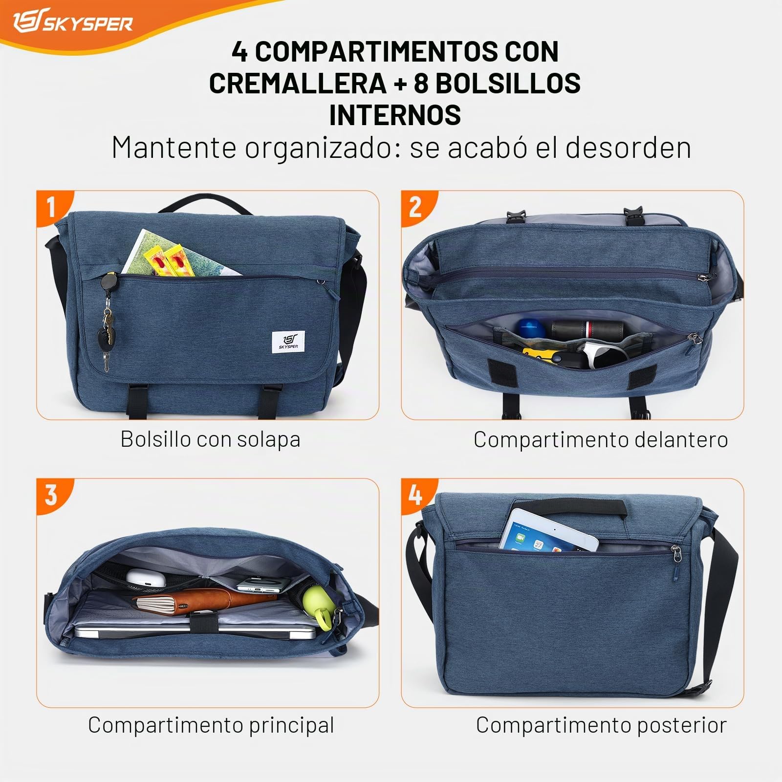 SKYSPER URBANX15 - Bolsa Mensajero Bandolera Antirrobo para Portátiles 15.6" - Grande Unisex para Hombre y Mujer