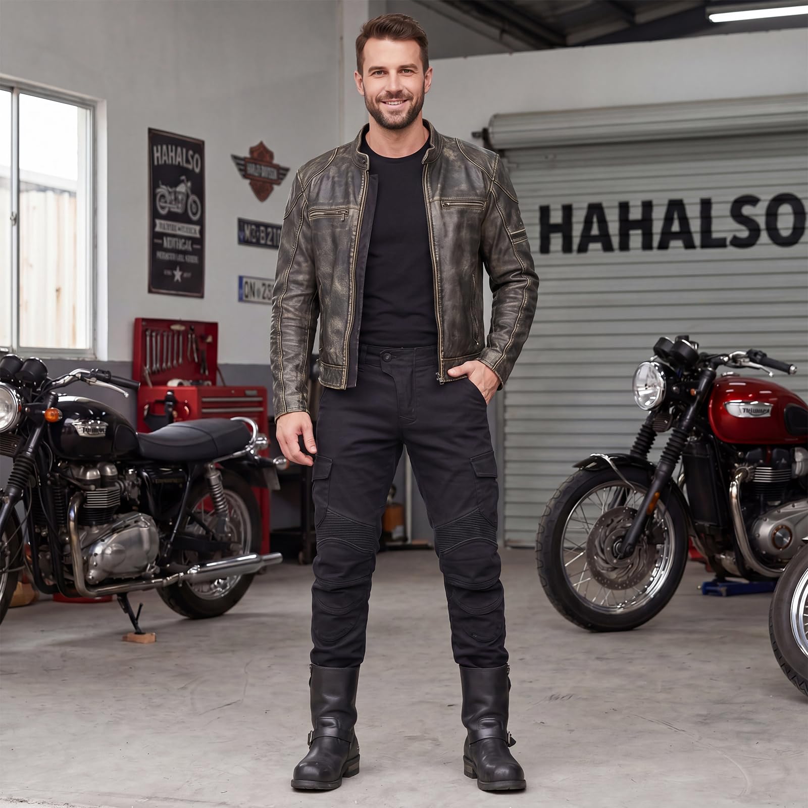 Generisch Motorradhose Herren, Motorrad Jeans Herren mit Protektoren, Für Touren & Stadtfahrt, Atmungsaktiv & Sturzsicher, S-2XL Schwarz/Army Green