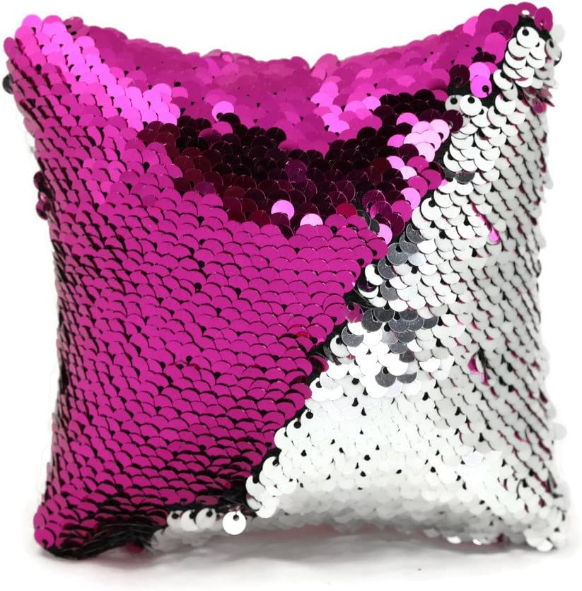 Little Monkey Fashion The Original Magic Flip Sequin Fidget Pillow | Toy for Relaxing Therapy Increase Focus for Adults and Children | Helps with Stress ADHD ADD Autism | Pink and Silver Square - 2S
