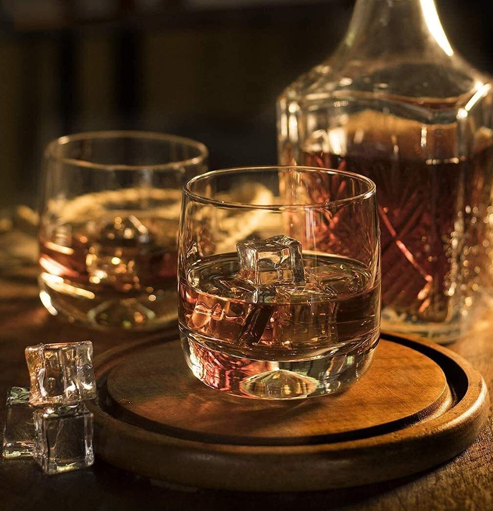 Vasos de whisky redondeados, vidrio soplado a mano con fondo grueso y pesado, perfectos para Manhattans, Old Fashioned's, cócteles, juego de 2 decantadores de whisky