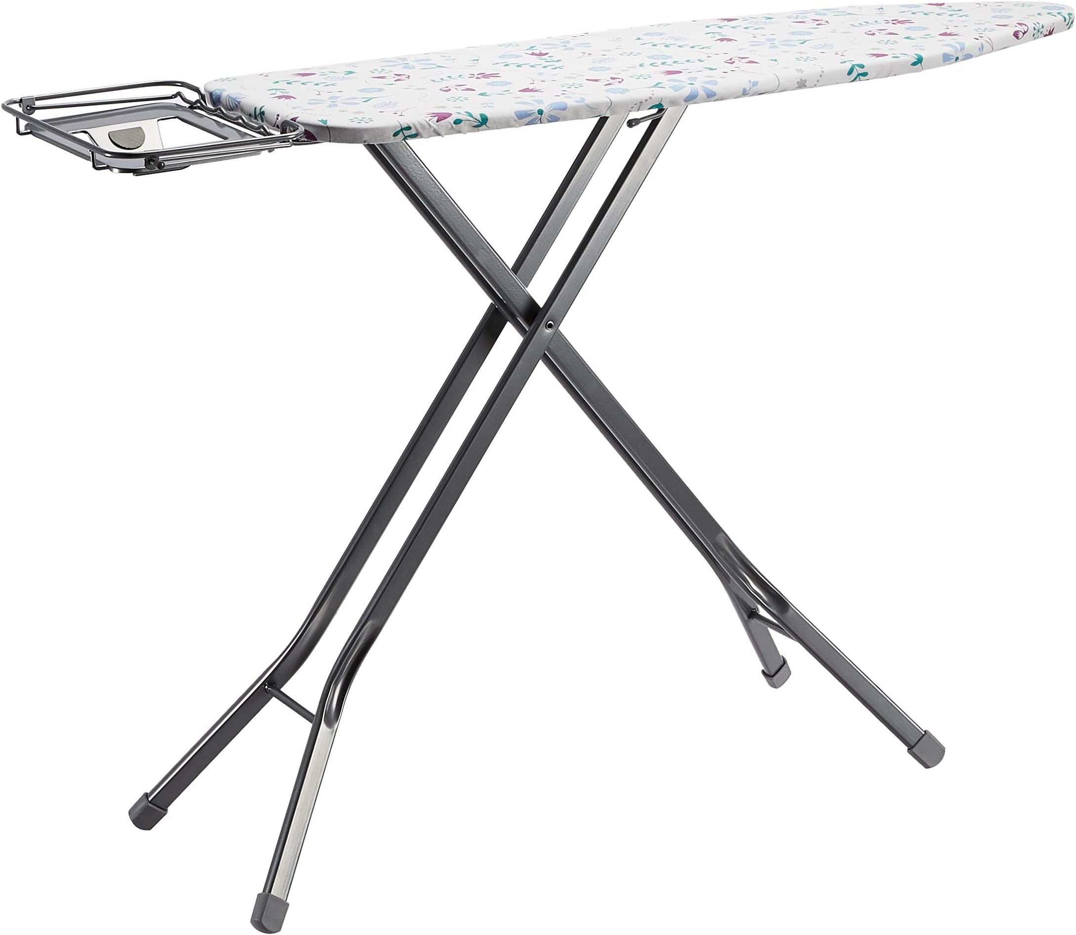 Amazon Basics Ironing Board Medium 122x38 cm with Iron Rest H Shape, White, Floral