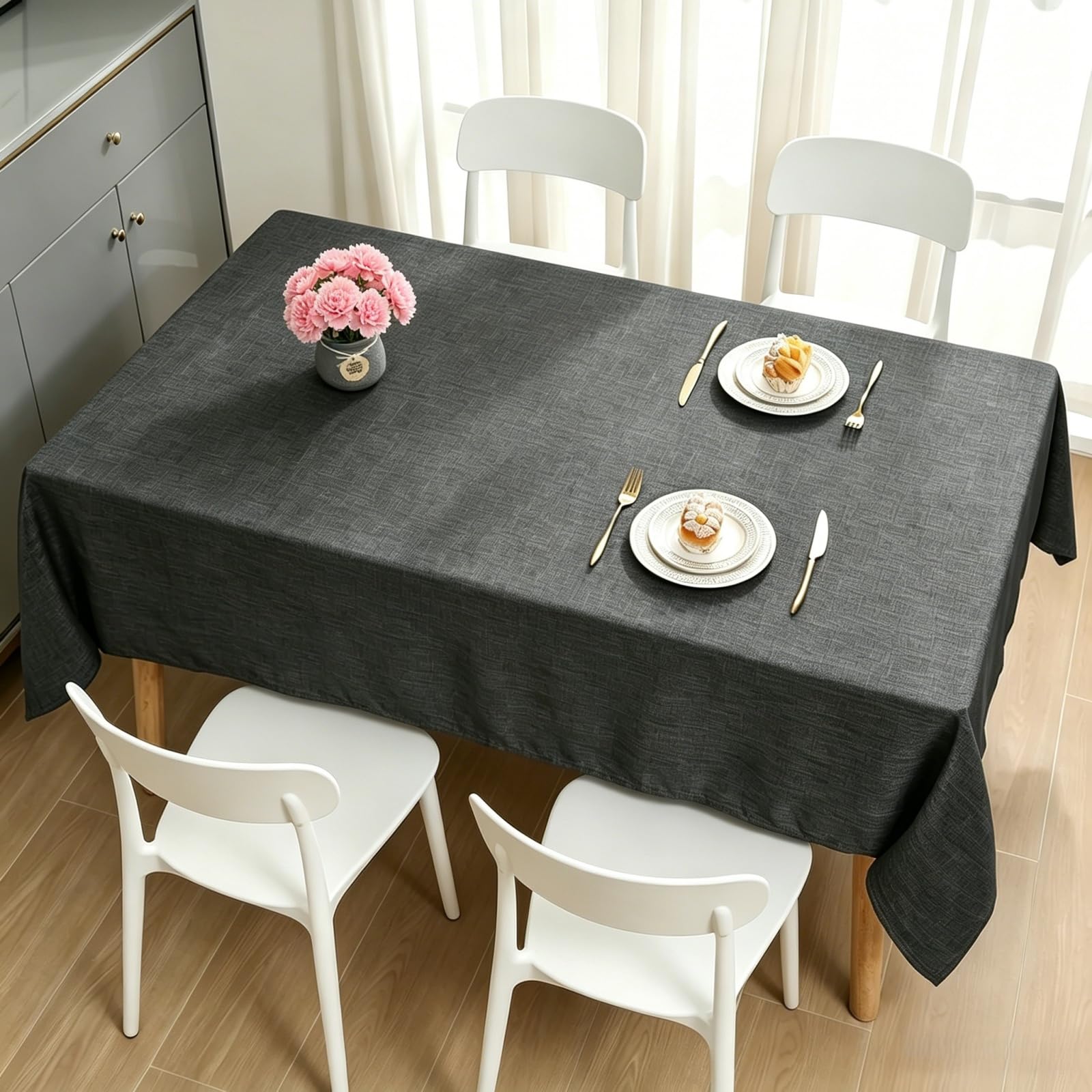 LIHUANE Rectangle Tablecloth 135 x 195 cm Wipeable Water Resistant Wipeable Tablecloths Wipe Clean Washable Polyester for Rectangle Tables, Dark Grey