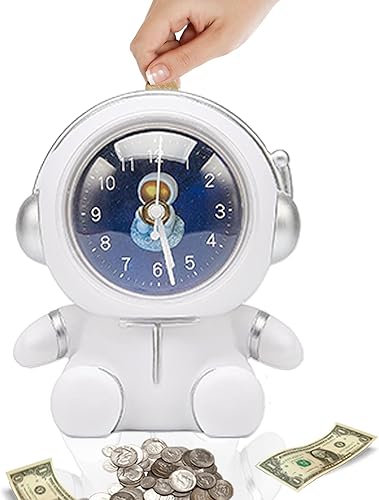 Miniatura 1 de Alcancía de astronauta para niños, banco de dinero irrompible, bonita alcancía con reloj despertador, divertida para niños, niñas, adultos