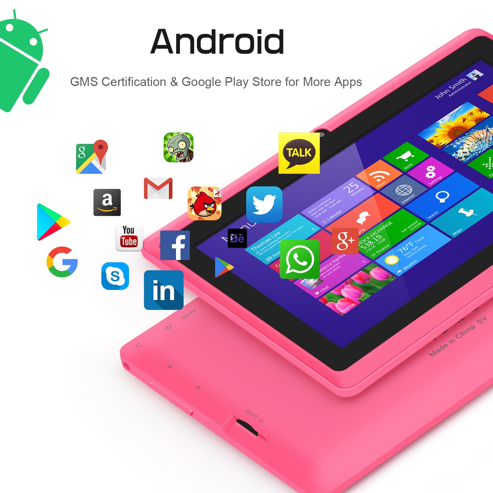 Tablet 7 Pollici Android, Doppia Fotocamera, WiFi, Bluetooth, Azzurro