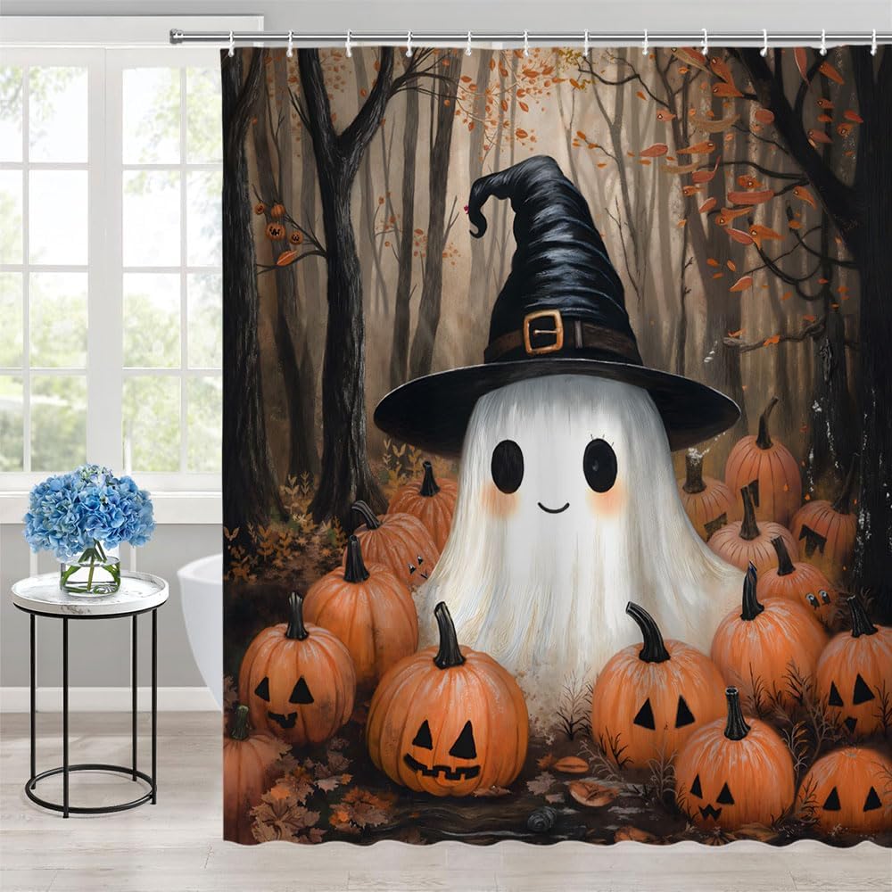 Stained Glass Raven Shower Curtain Black Blue Crow Stand Branch Full Moon Scary Spooky Halloween Theme Bathroom Polyester Curtains Set with Hooks 70x84 Inch