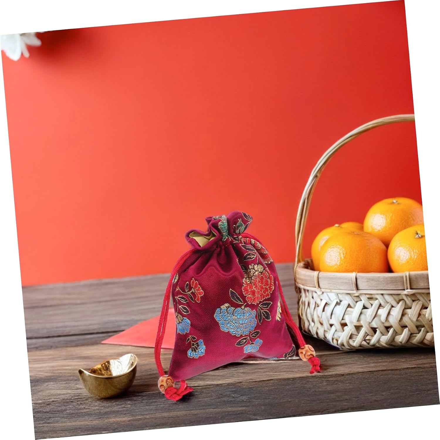 ABOOFAN 8Pcs Embroidered Small Jewelry Pouches with Drawstring Closure Fabric Bags for Beads Cosmetics Wedding Favors Portable Cloth Storage with Floral Design and Soft Material