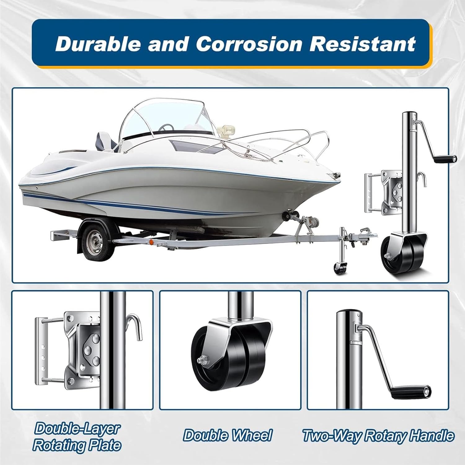 Swivel Trailer Jack with 6 Inch Dual Wheels 1200 Lbs Capacity 10" Lift Heavy Duty Boat Trailer Jack Swing Back Anti Rust Double Wheels Trailer Tongue Jack for