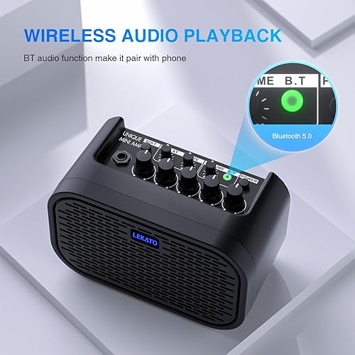 Miniatura 3 de LEKATO Amplificador de guitarra eléctrica, mini amplificador de guitarra de 10 W, distorsión, limpieza, retardo, ecualizador de tres bandas,