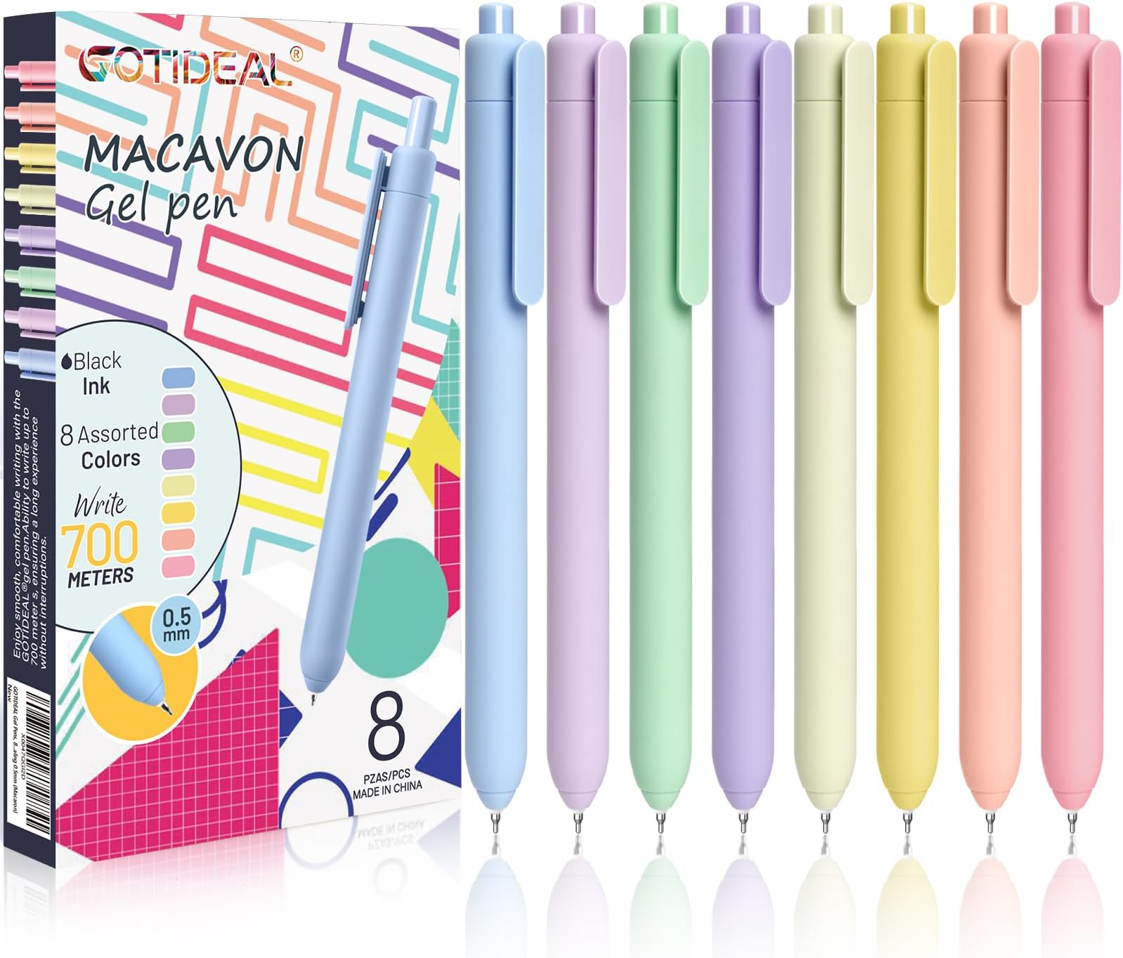 GOTIDEAL Gel Pens for school, 8 Pcs 0.5mm Fine Tip Pens Black Ink, Fine Point Smooth Writing Pen, No Bleed Retractable Aesthetic Journaling Cute Pens for School Office Supplies for Man Wome (Macaron)