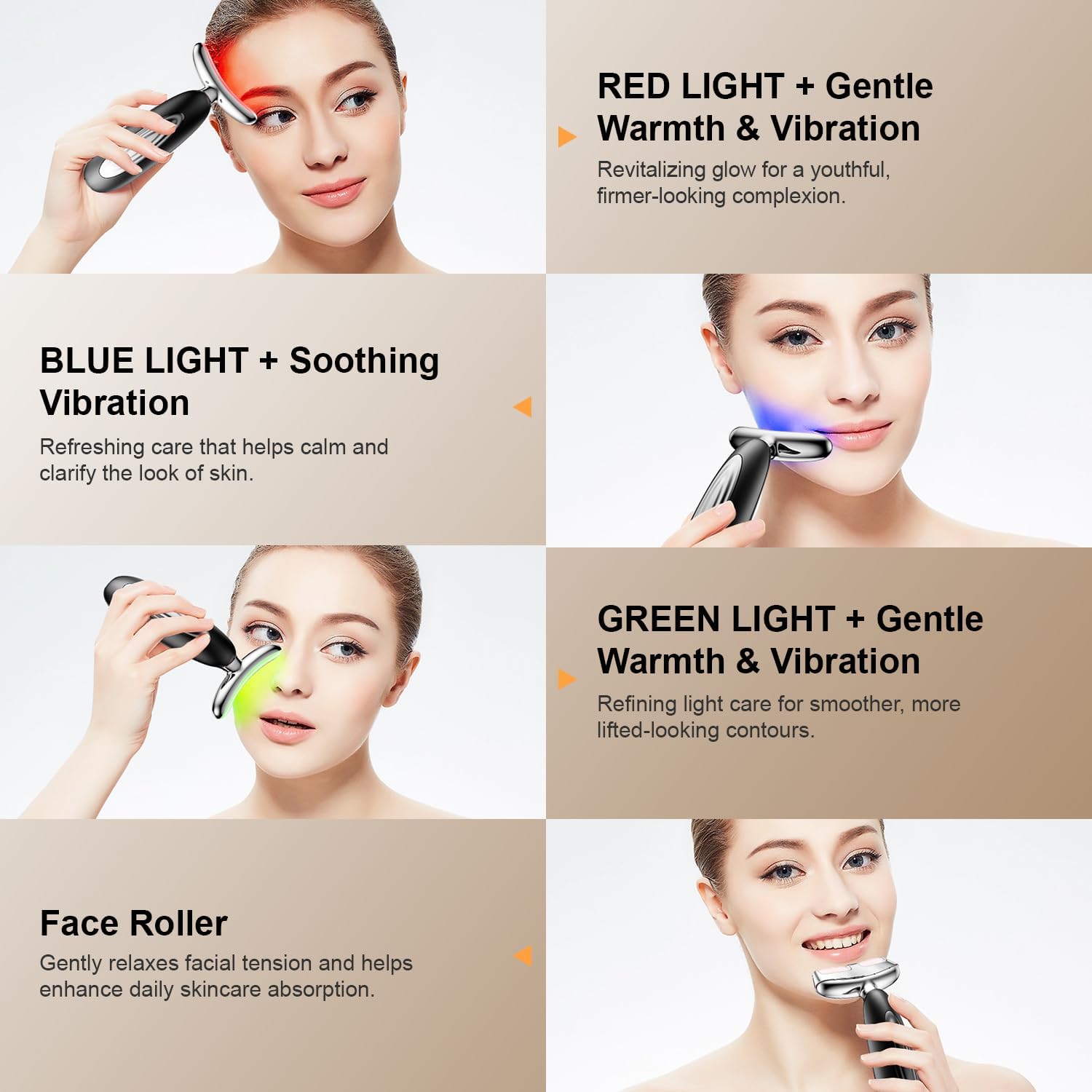 Red Light for Face and Neck, 7-in-1 Face Massager Tool with Jade Roller, 3-Color Portable Facial Massager for Skin Care