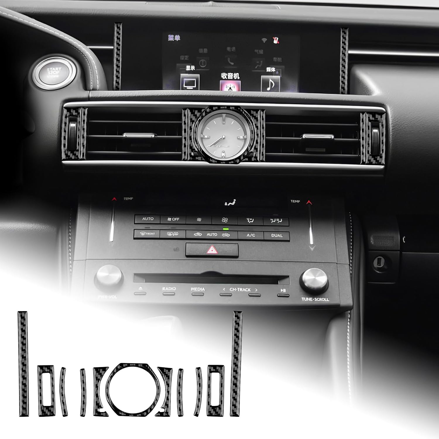 AIRSPEED Cubierta de ventilación para consola central de control remoto Lexus RC300 RC350 RC200T 2015-2018, negro